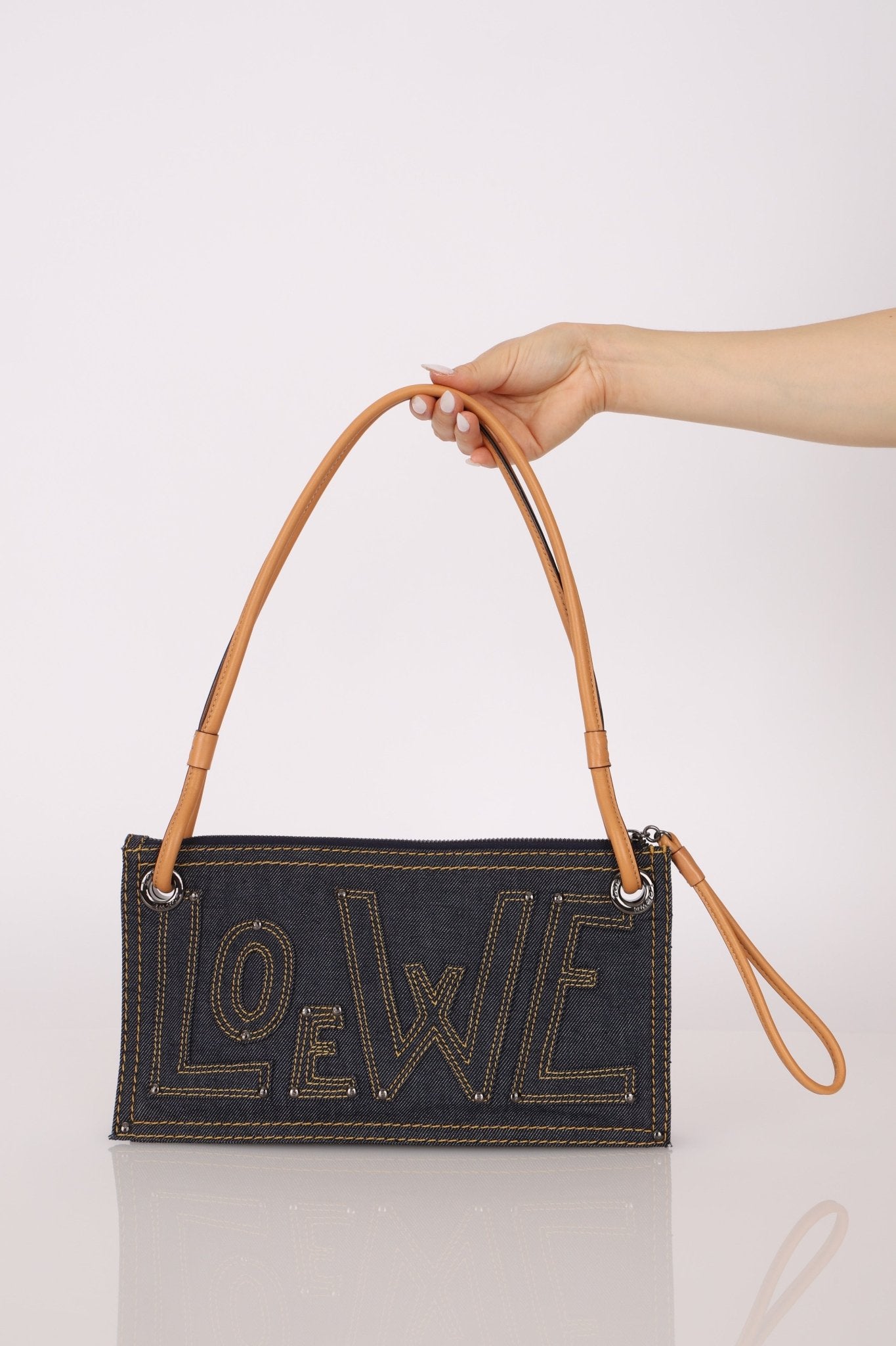 Loewe Repeat Anagram Denim Shoulder Bag - FashioNica