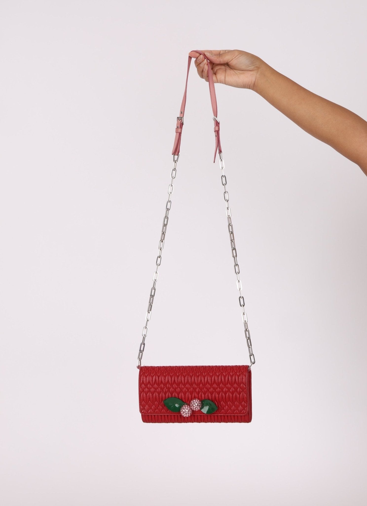 Miu Miu Nappa Crystal Cherries Wallet on Chain - FashioNica