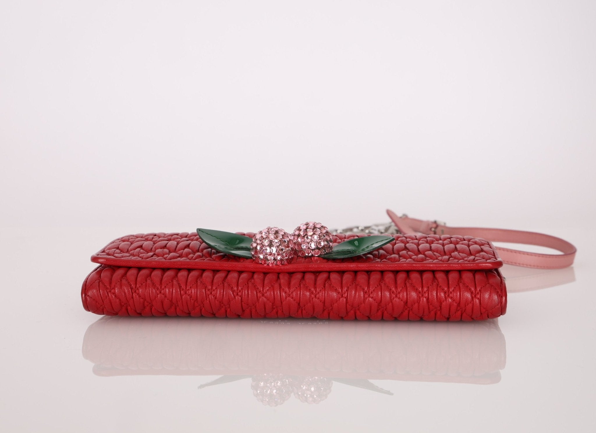 Miu Miu Nappa Crystal Cherries Wallet on Chain - FashioNica