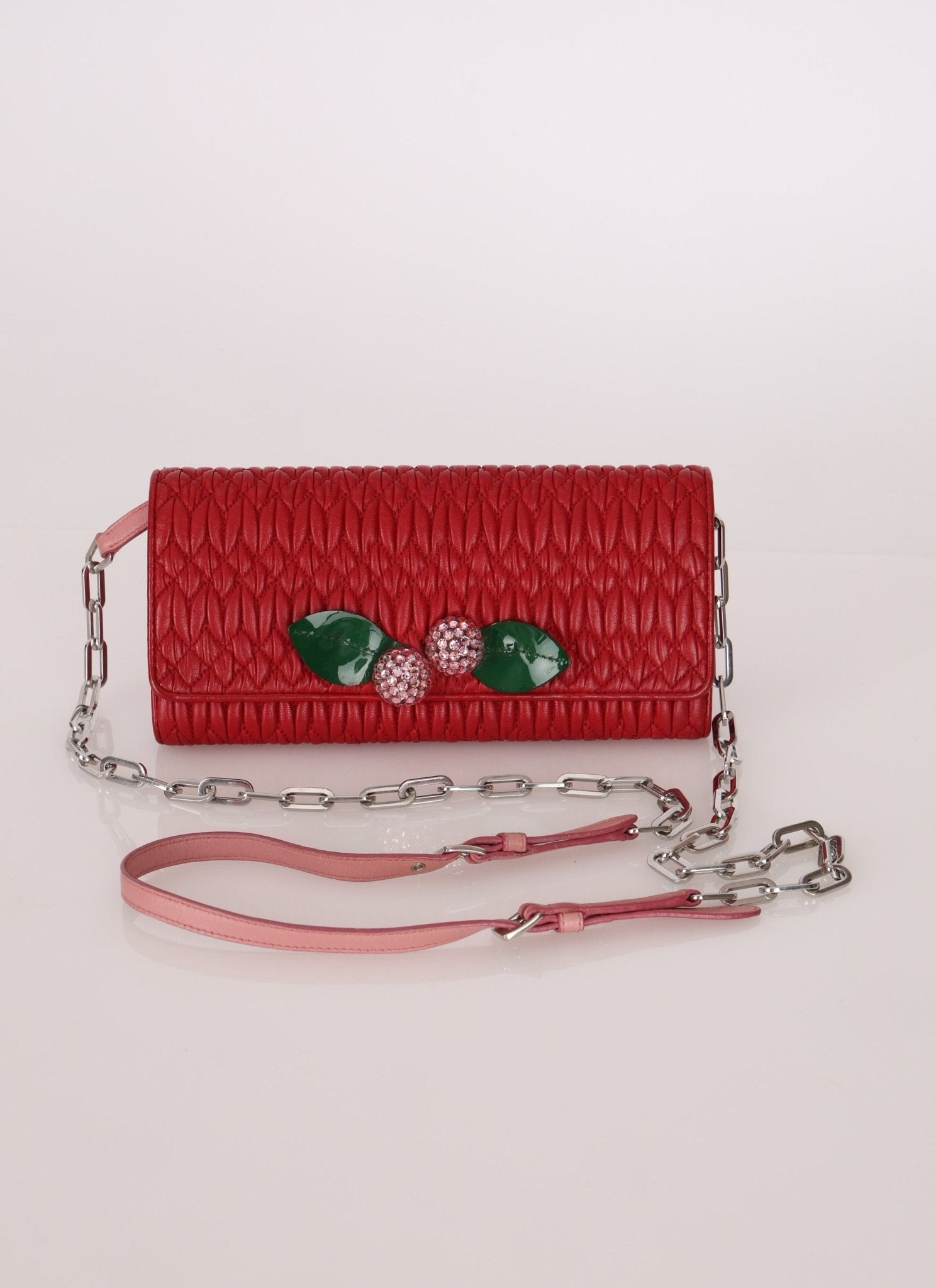Miu Miu Nappa Crystal Cherries Wallet on Chain - FashioNica
