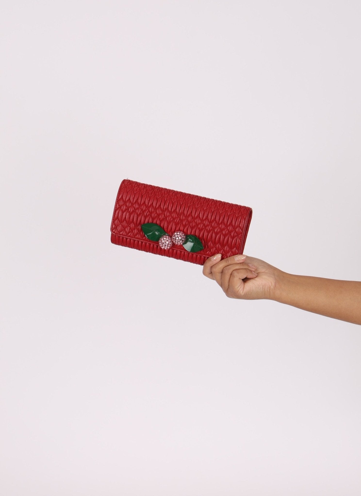 Miu Miu Nappa Crystal Cherries Wallet on Chain - FashioNica