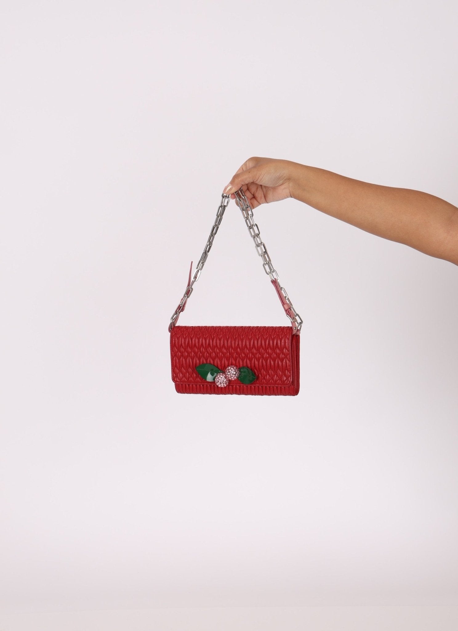 Miu Miu Nappa Crystal Cherries Wallet on Chain - FashioNica