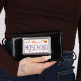Moschino Patent License Plate Wallet on Chain - FashioNica