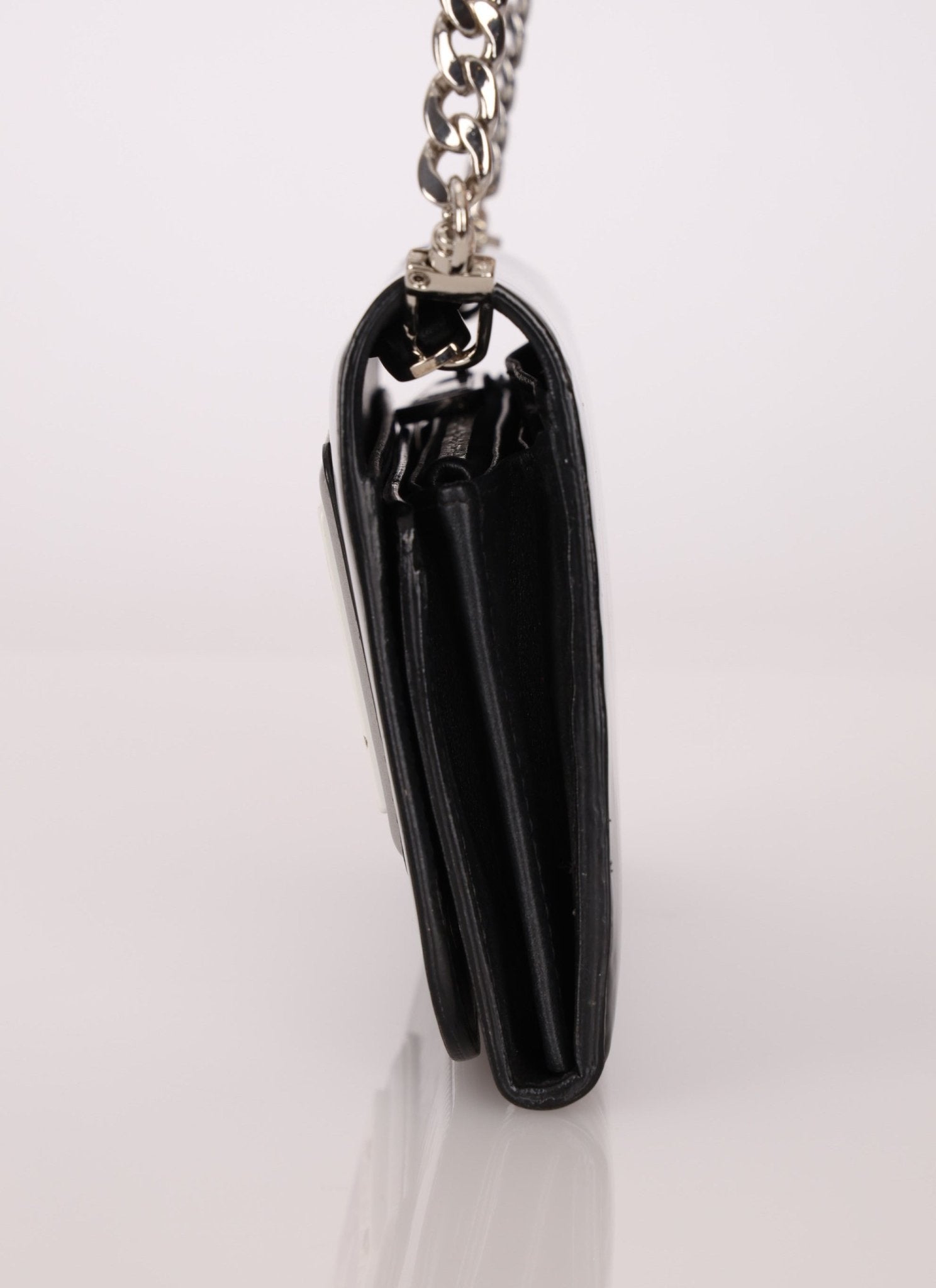 Moschino Patent License Plate Wallet on Chain - FashioNica