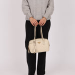 Prada Saffiano Ivory Leather Top Handle - FashioNica