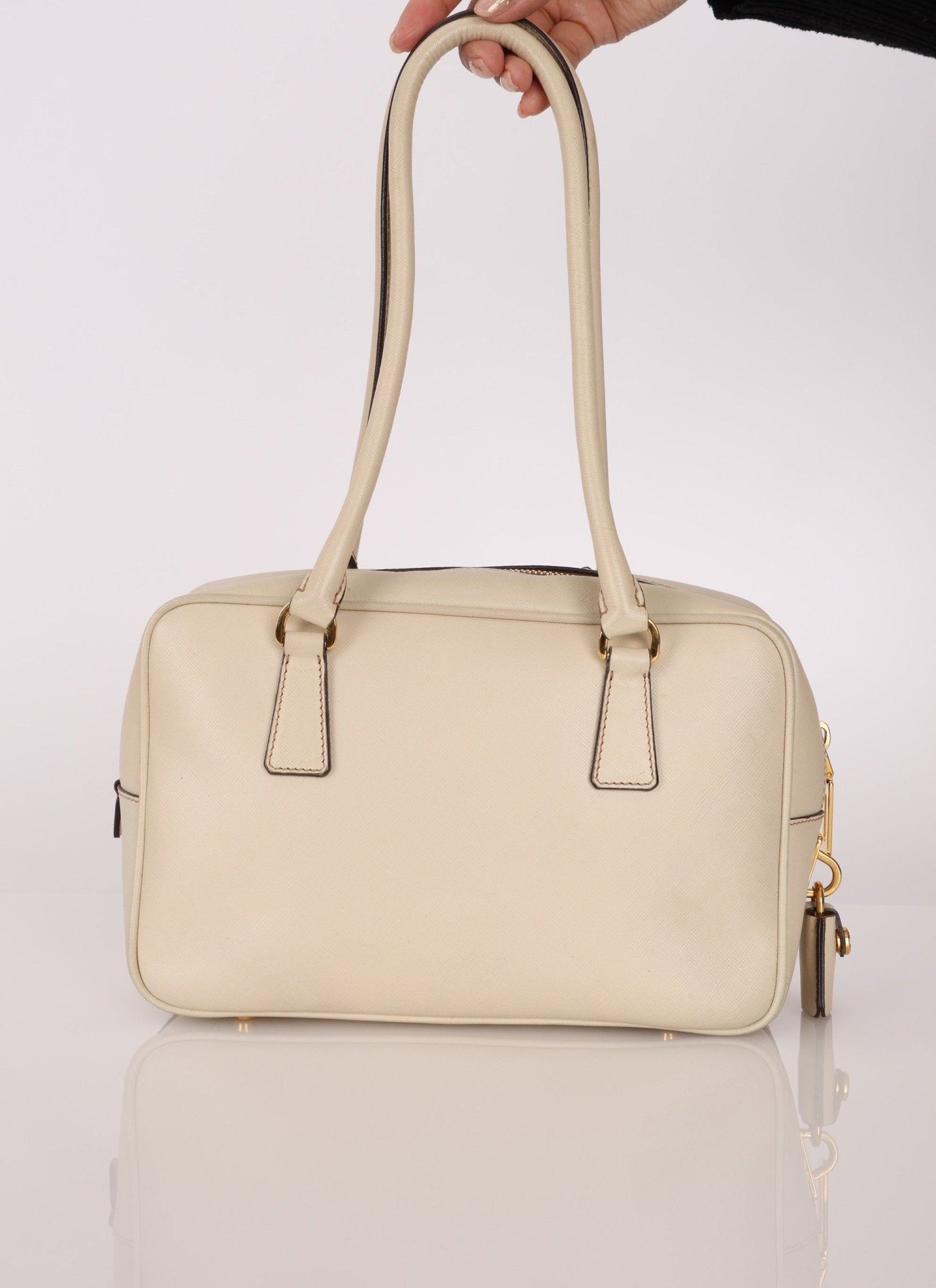 Prada Saffiano Ivory Leather Top Handle - FashioNica