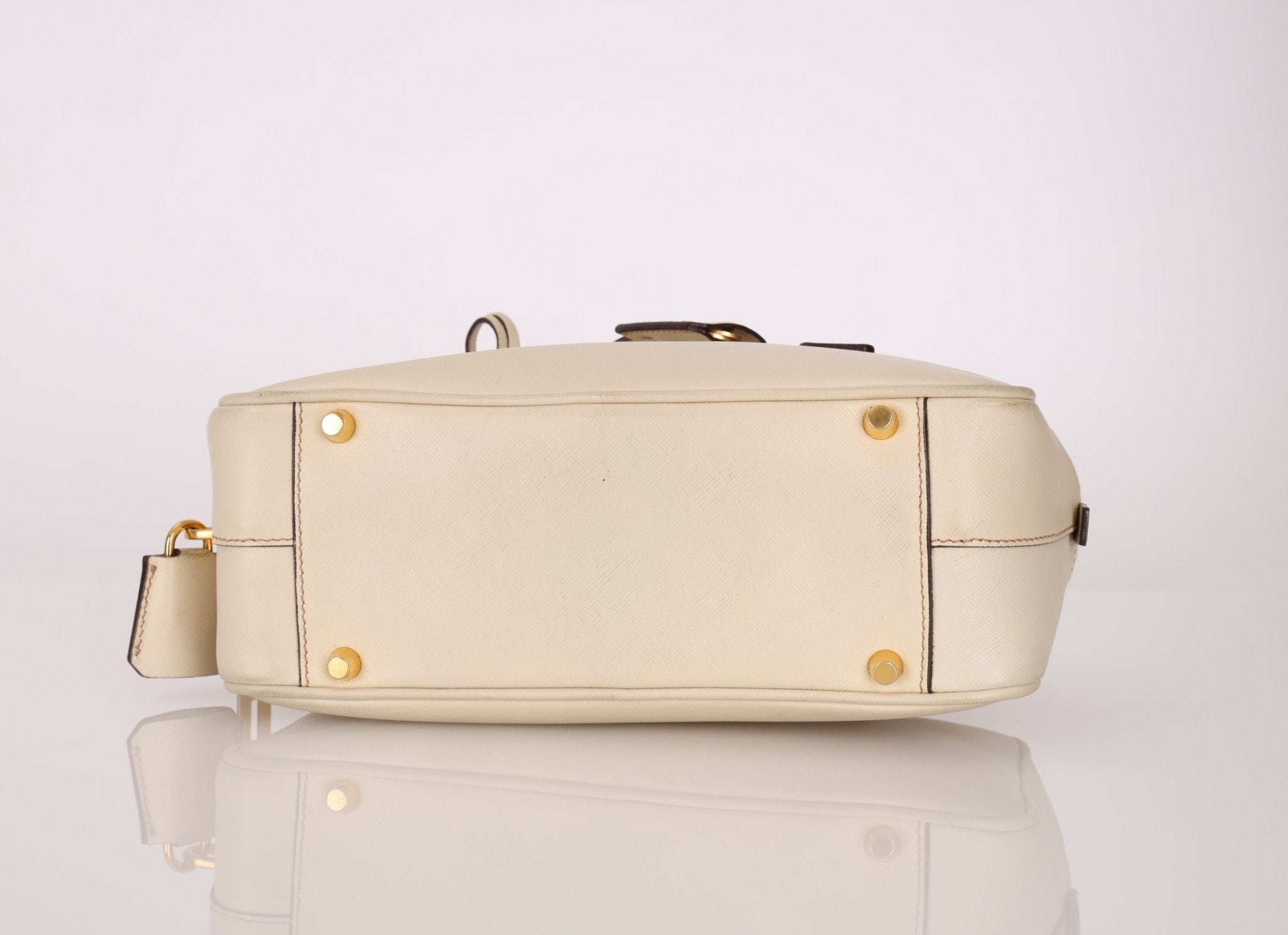 Prada Saffiano Ivory Leather Top Handle - FashioNica