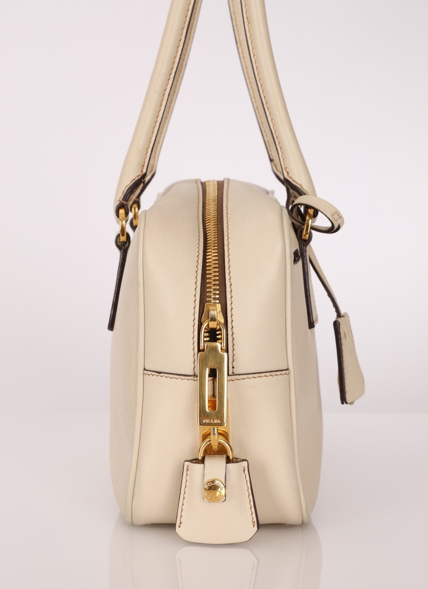 Prada Saffiano Ivory Leather Top Handle - FashioNica