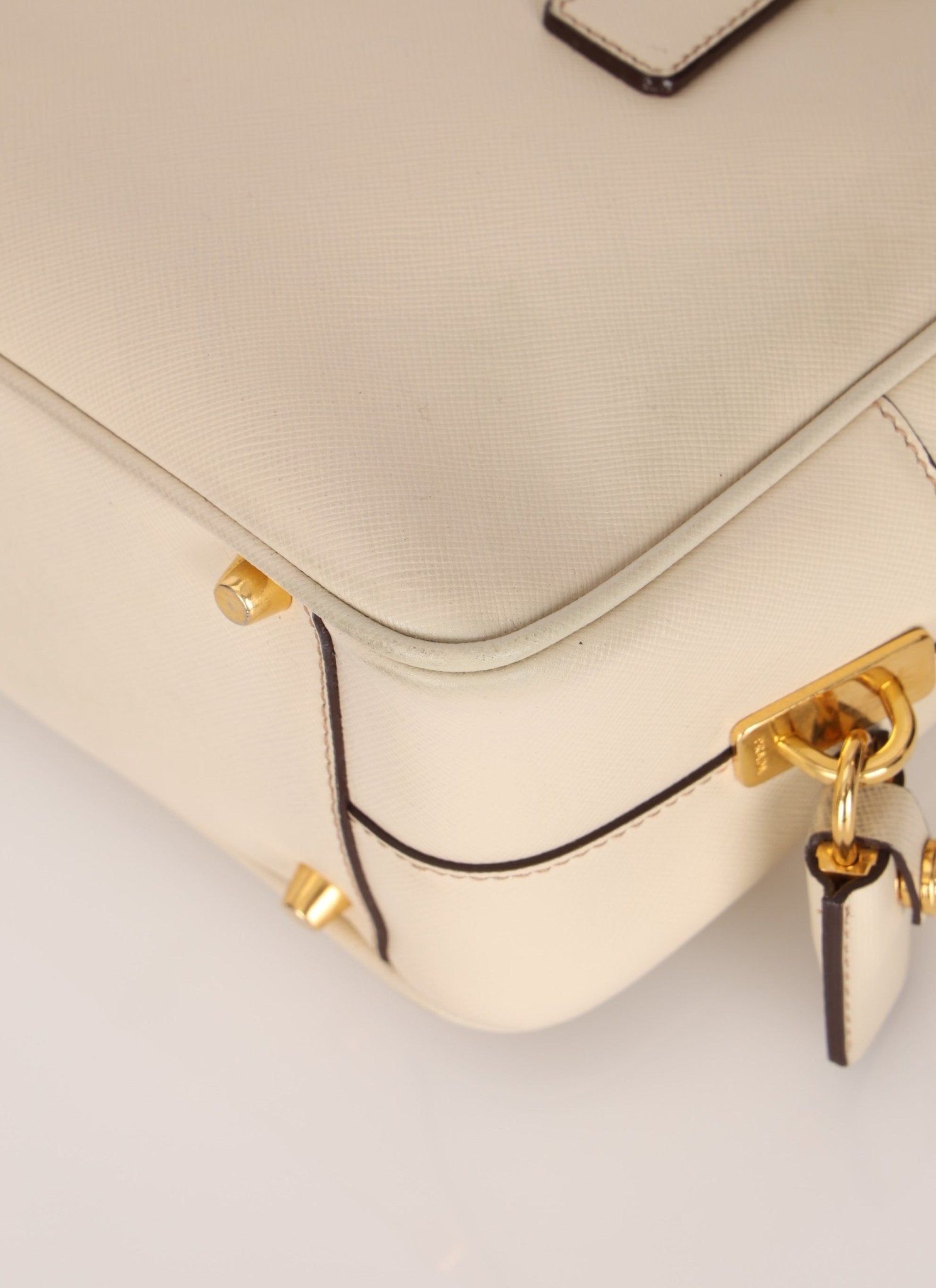 Prada Saffiano Ivory Leather Top Handle - FashioNica