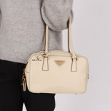 Prada Saffiano Ivory Leather Top Handle - FashioNica