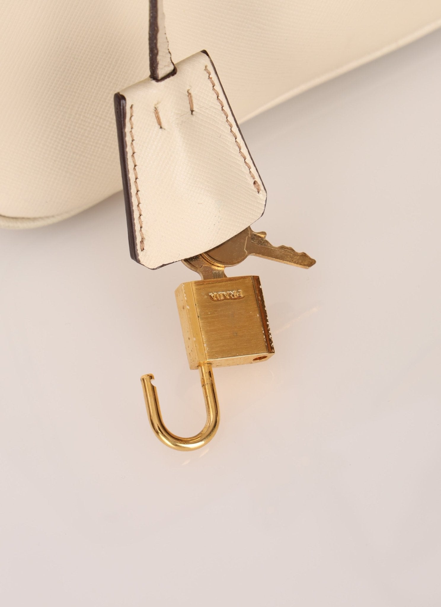Prada Saffiano Ivory Leather Top Handle - FashioNica
