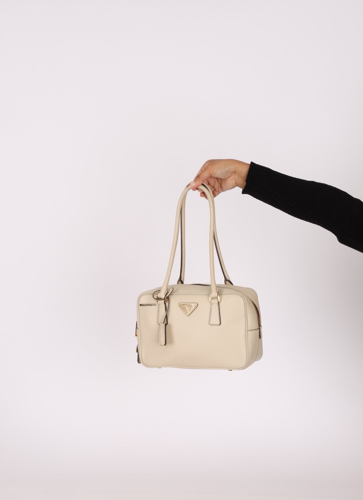 Prada Saffiano Ivory Leather Top Handle - FashioNica