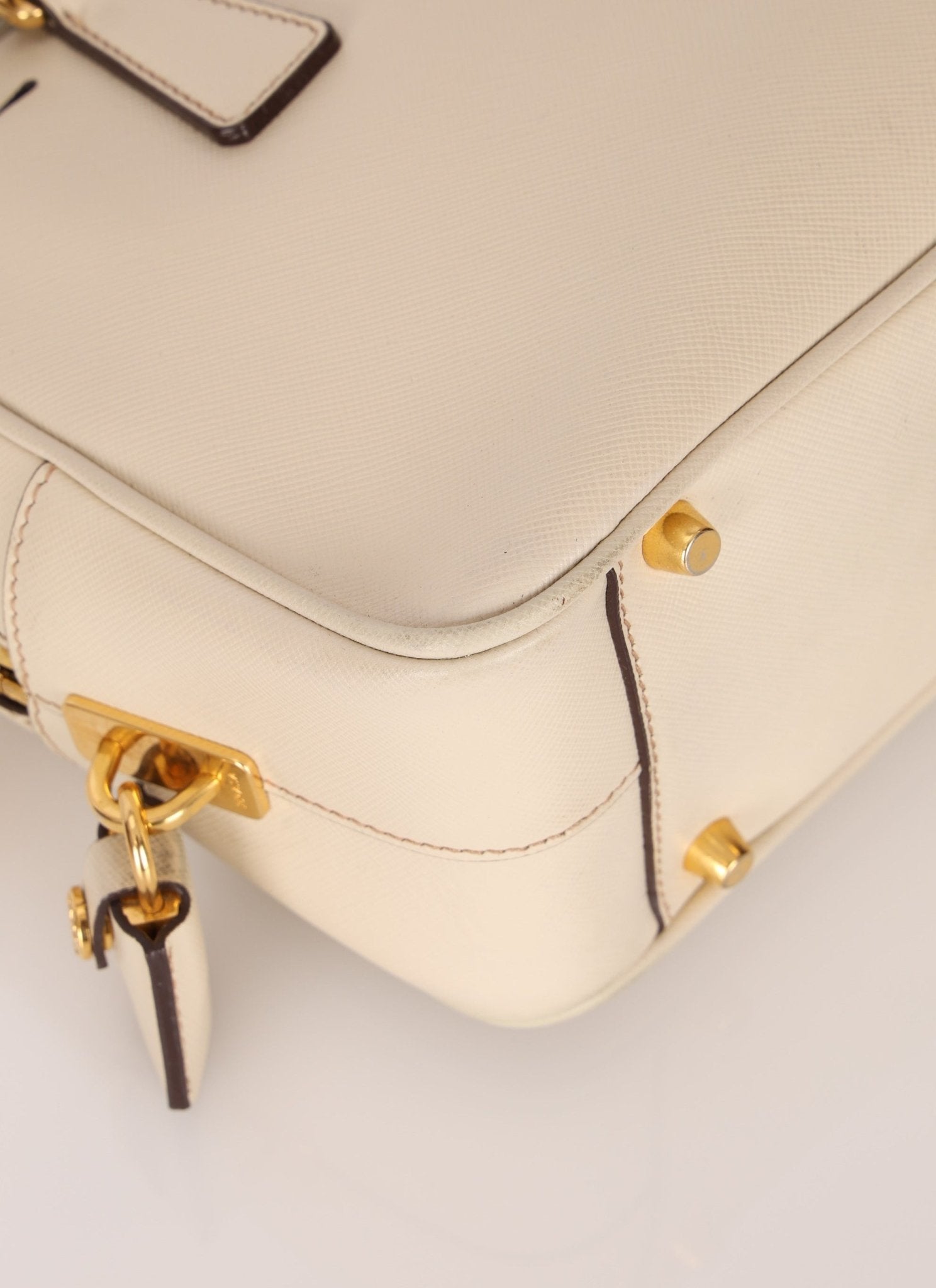 Prada Saffiano Ivory Leather Top Handle - FashioNica