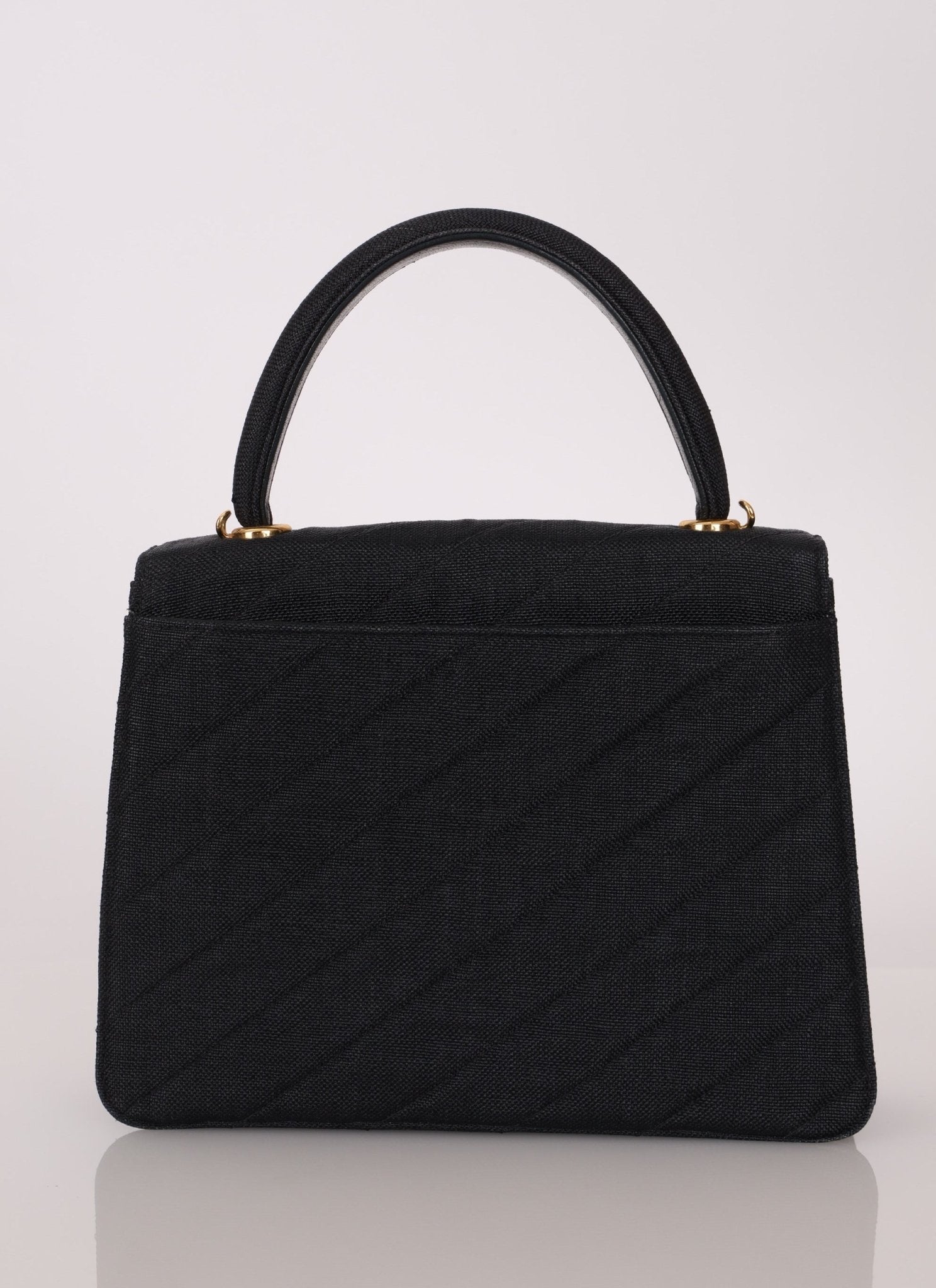 Rare Chanel 1991 Black Linen Kelly Top Handle - FashioNica