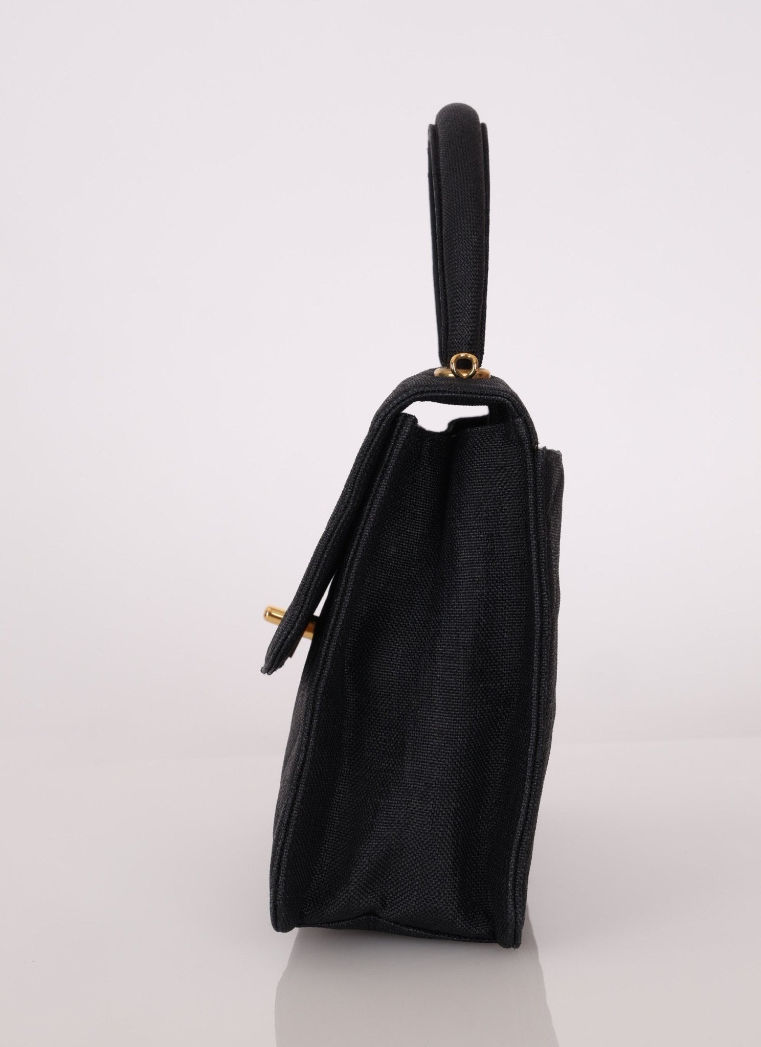 Rare Chanel 1991 Black Linen Kelly Top Handle - FashioNica