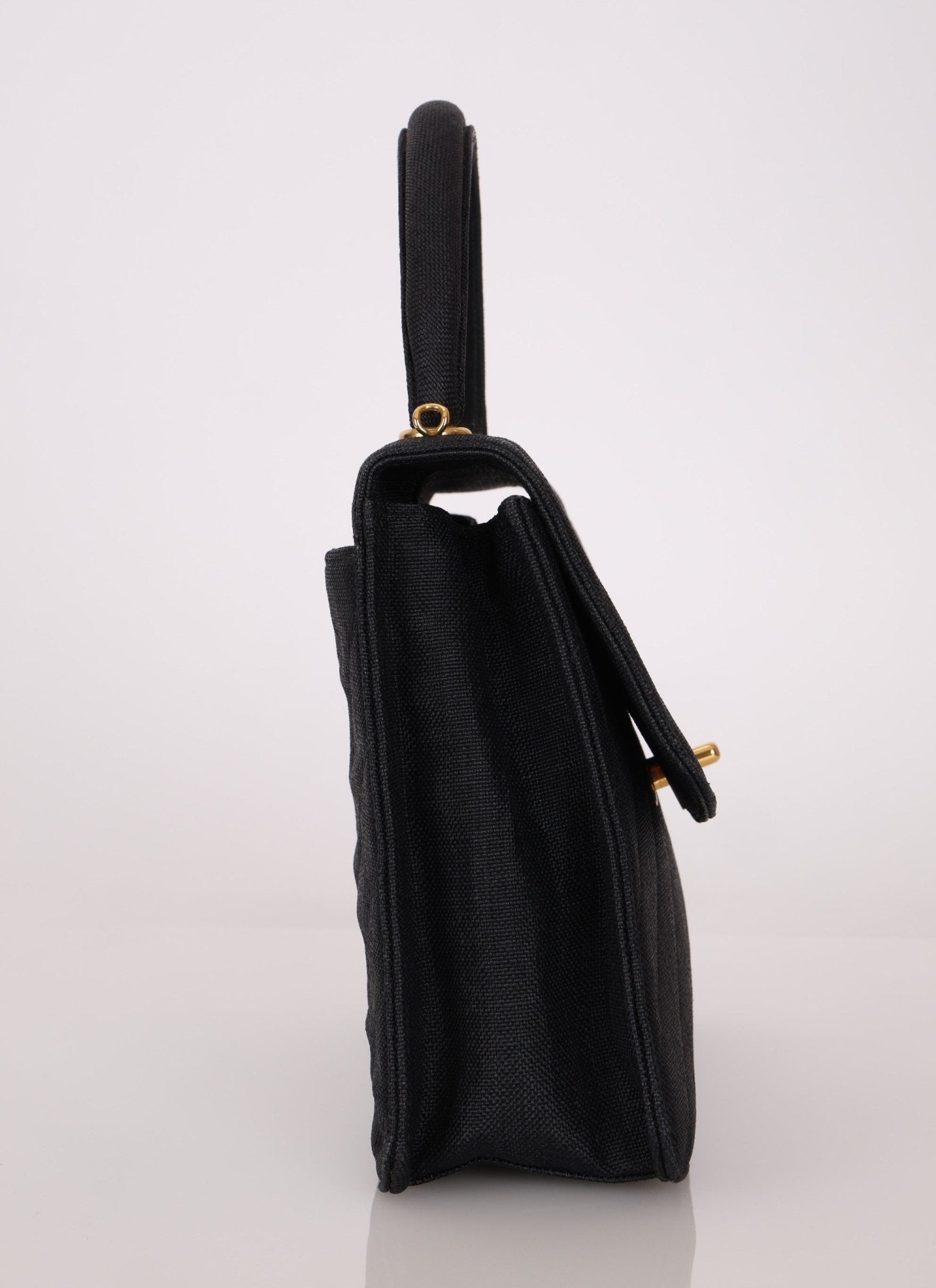 Rare Chanel 1991 Black Linen Kelly Top Handle - FashioNica