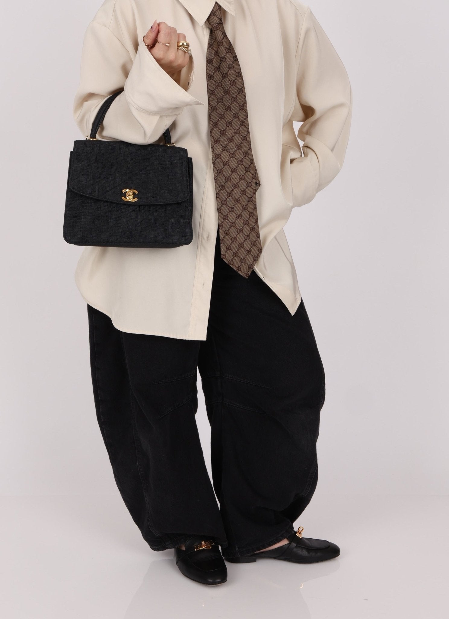 Rare Chanel 1991 Black Linen Kelly Top Handle - FashioNica