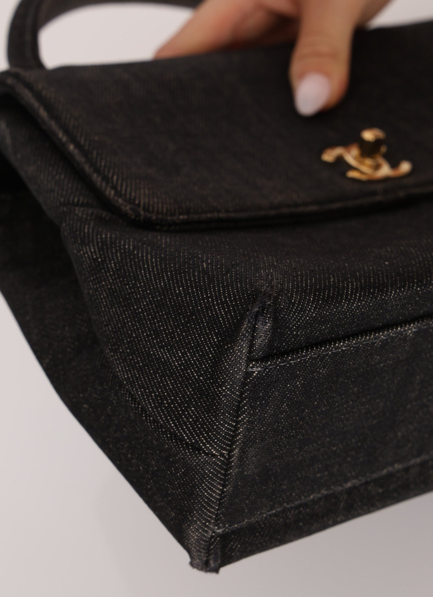 Rare Chanel 1994 Black Denim Small Kelly Top Handle - FashioNica