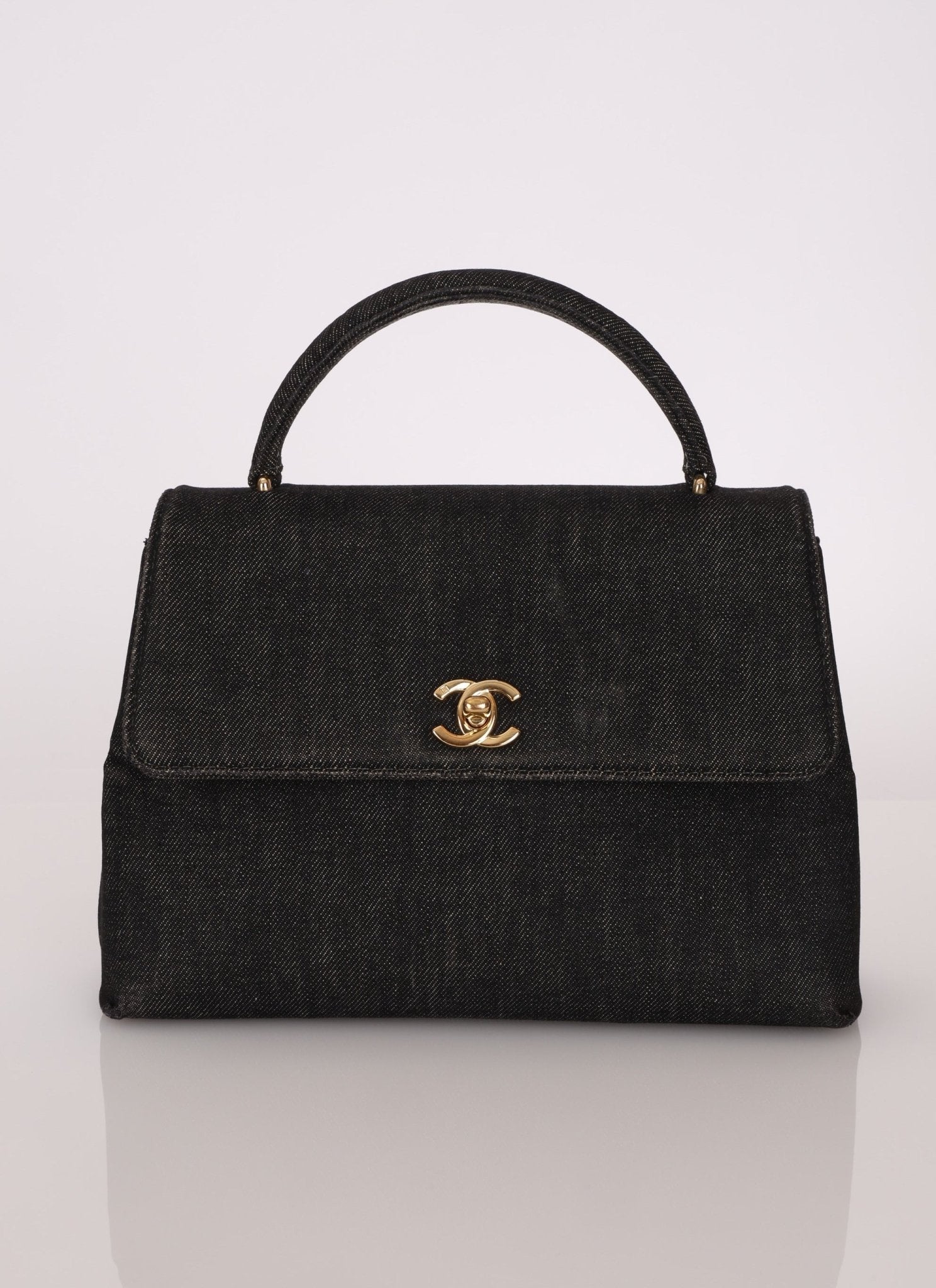 Rare Chanel 1994 Black Denim Small Kelly Top Handle - FashioNica