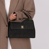 Rare Chanel 1994 Black Denim Small Kelly Top Handle - FashioNica