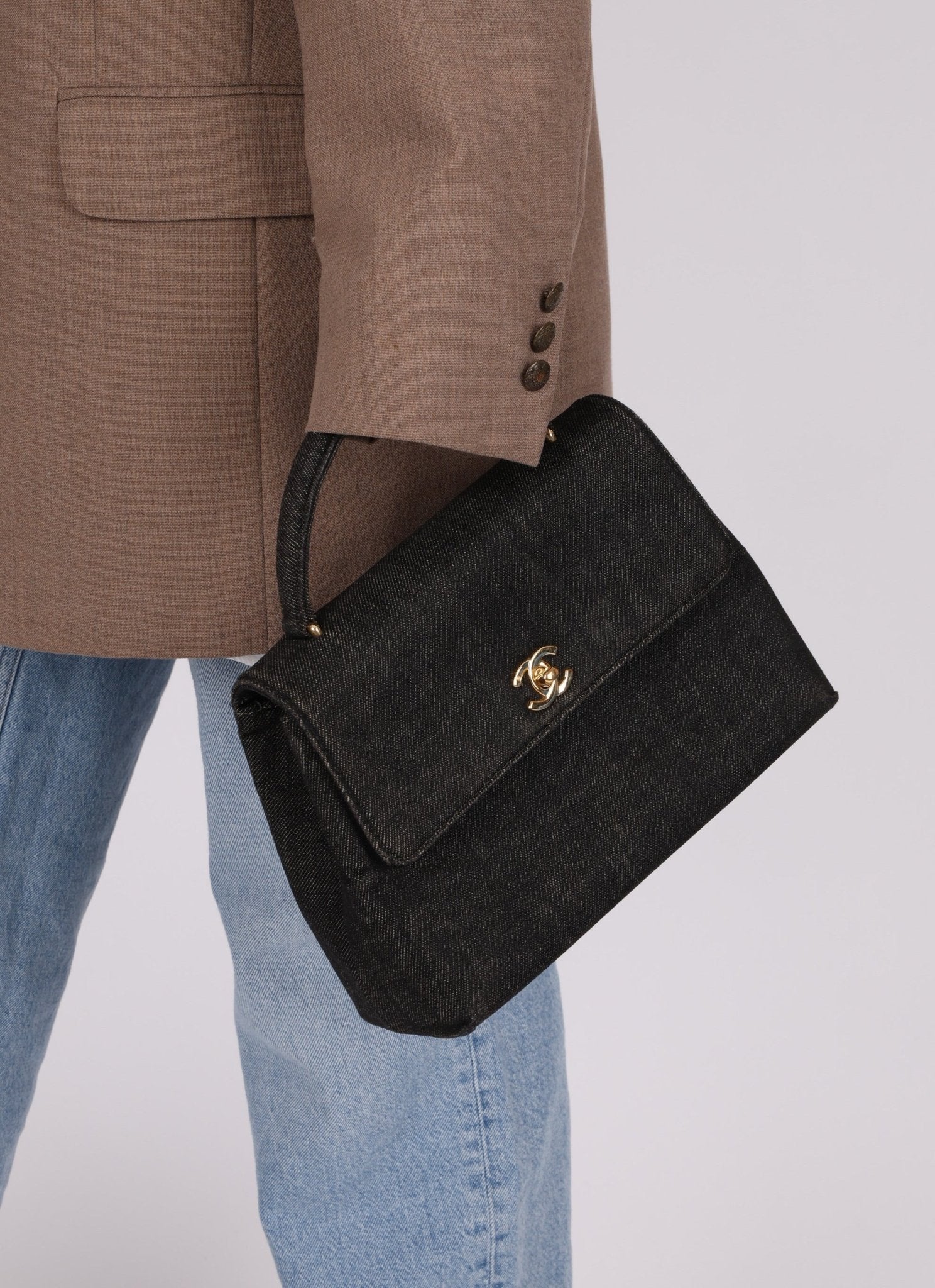 Rare Chanel 1994 Black Denim Small Kelly Top Handle - FashioNica