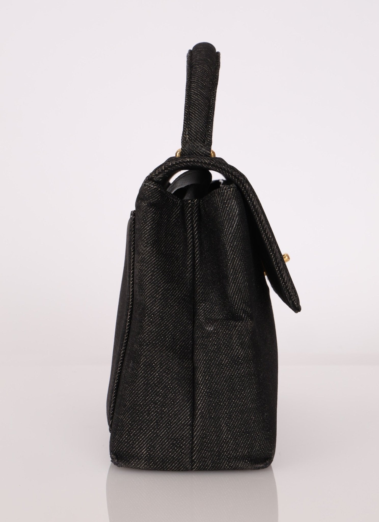 Rare Chanel 1994 Black Denim Small Kelly Top Handle - FashioNica