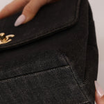 Rare Chanel 1994 Black Denim Small Kelly Top Handle - FashioNica