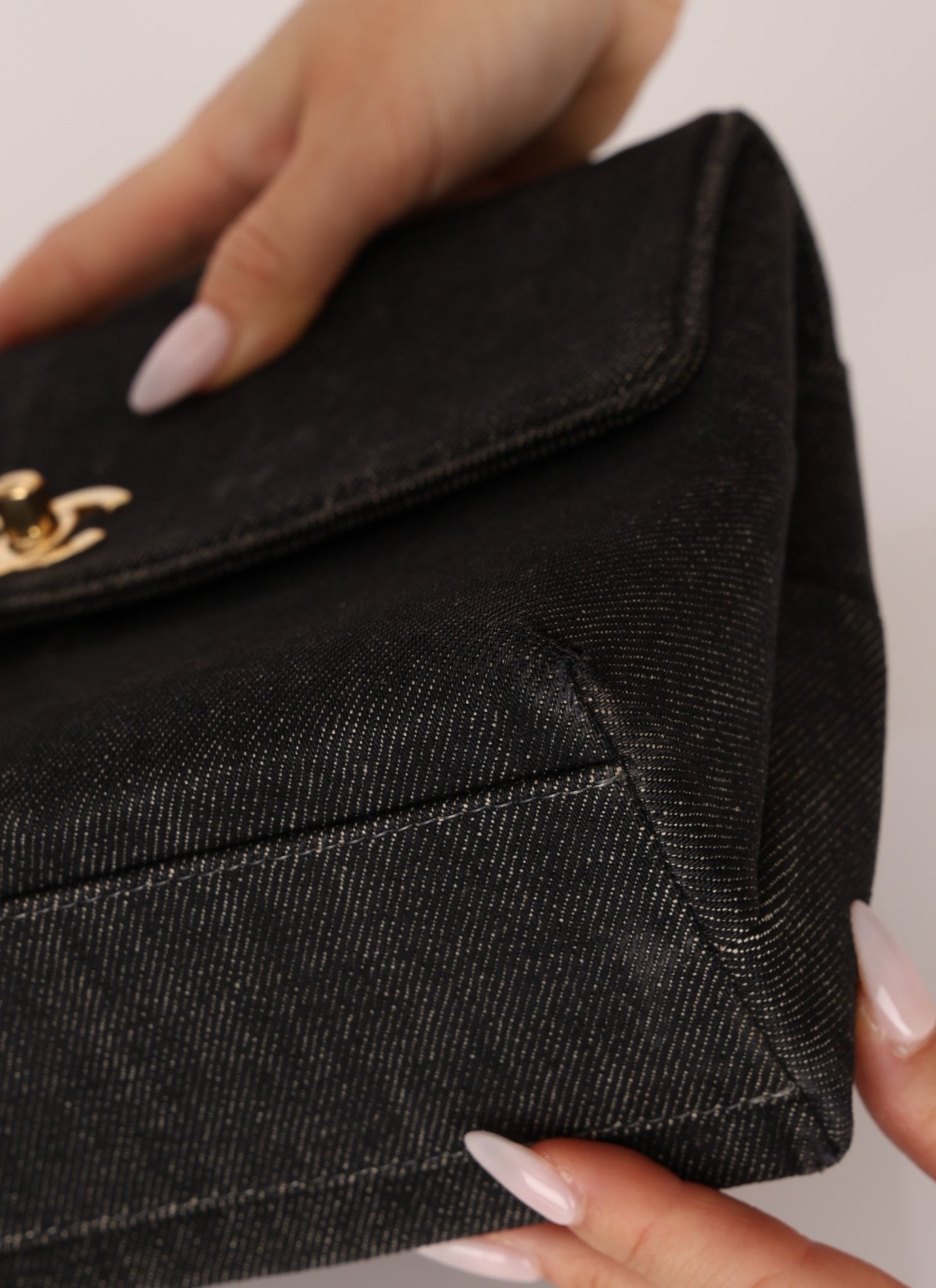 Rare Chanel 1994 Black Denim Small Kelly Top Handle - FashioNica