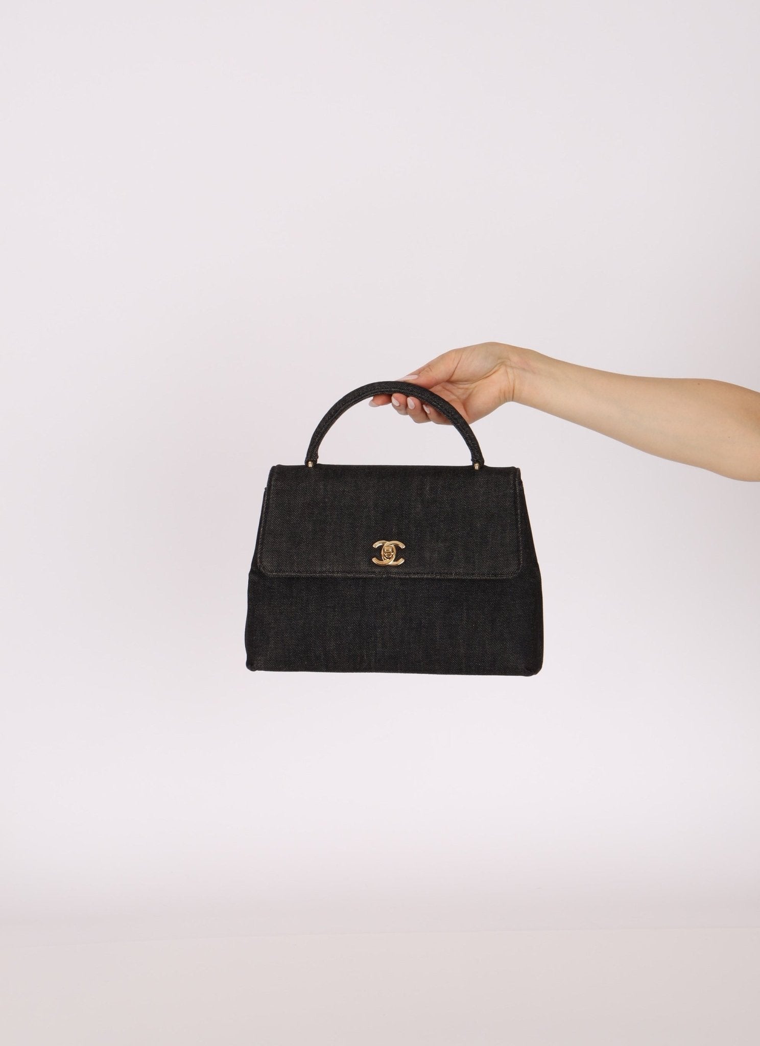 Rare Chanel 1994 Black Denim Small Kelly Top Handle - FashioNica