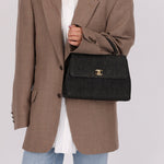 Rare Chanel 1994 Black Denim Small Kelly Top Handle - FashioNica