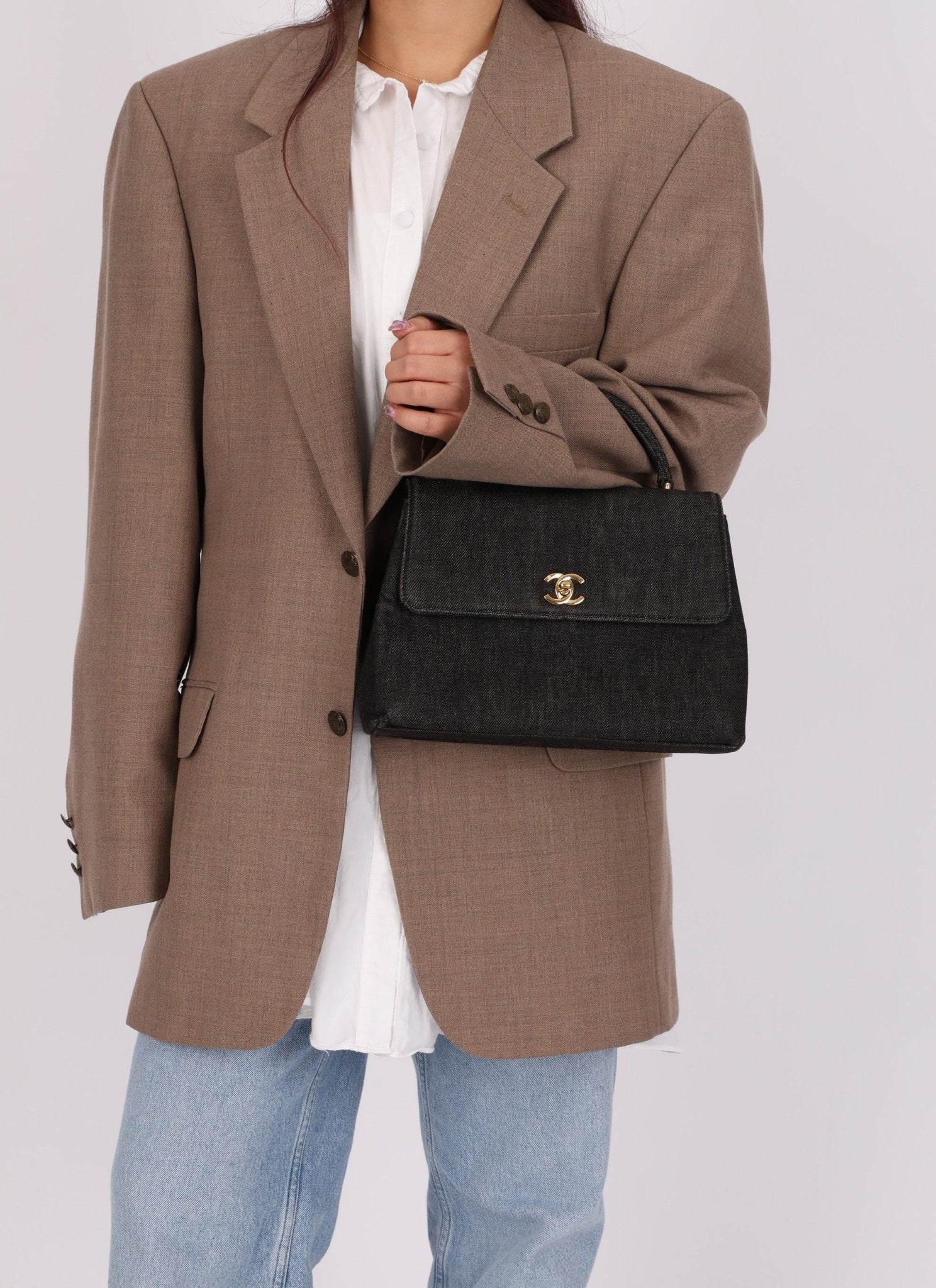 Rare Chanel 1994 Black Denim Small Kelly Top Handle - FashioNica