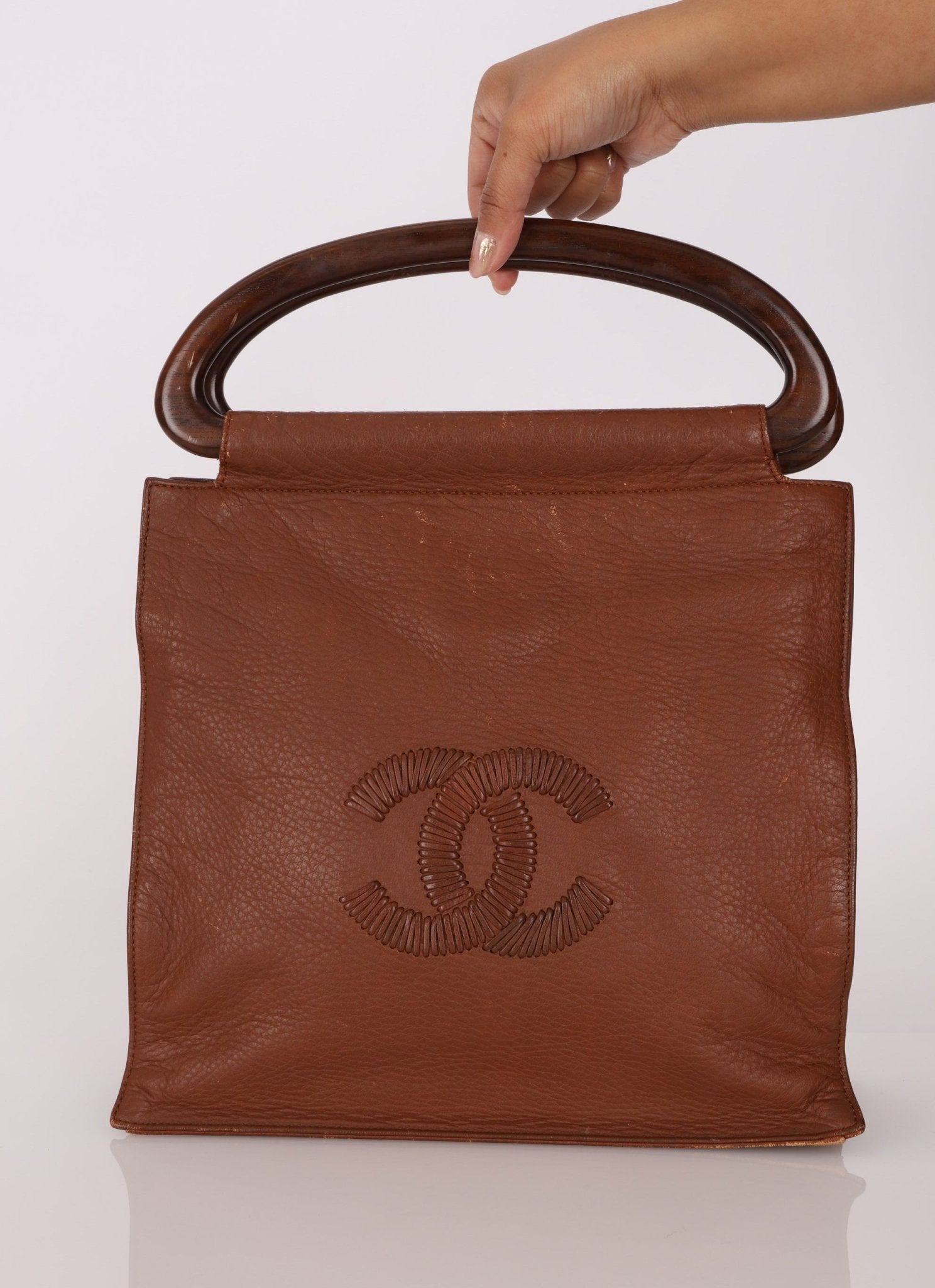 Rare Chanel 2003 Whipstitch Wood Top Handle Tote - FashioNica