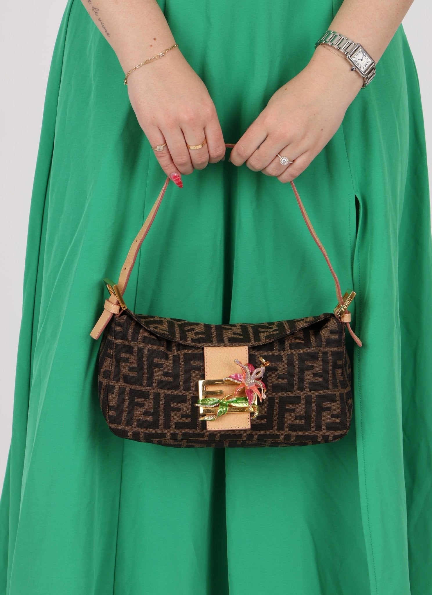 Rare Fendi Zucca Crystal Orchid Baguette - FashioNica