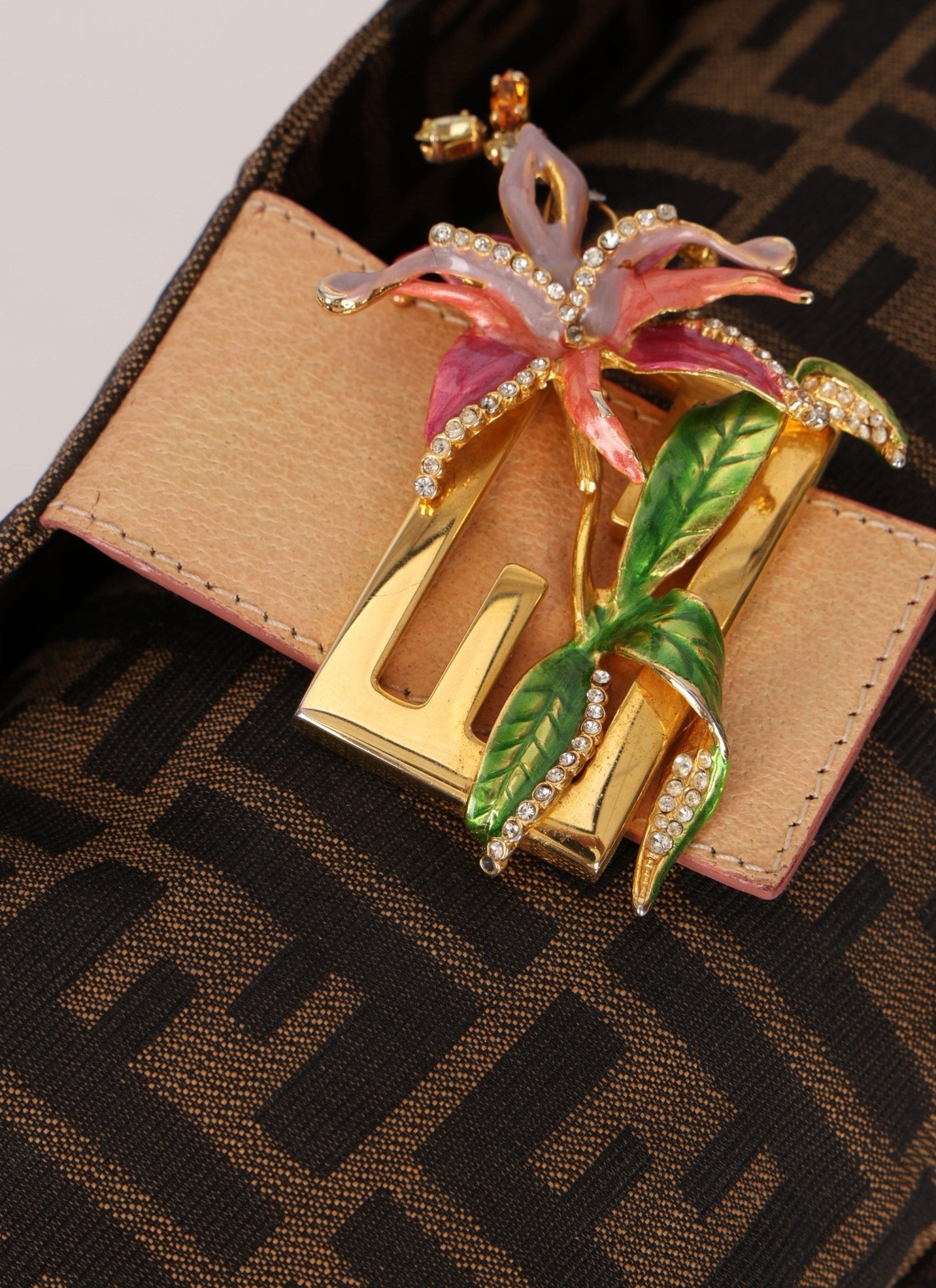 Rare Fendi Zucca Crystal Orchid Baguette - FashioNica