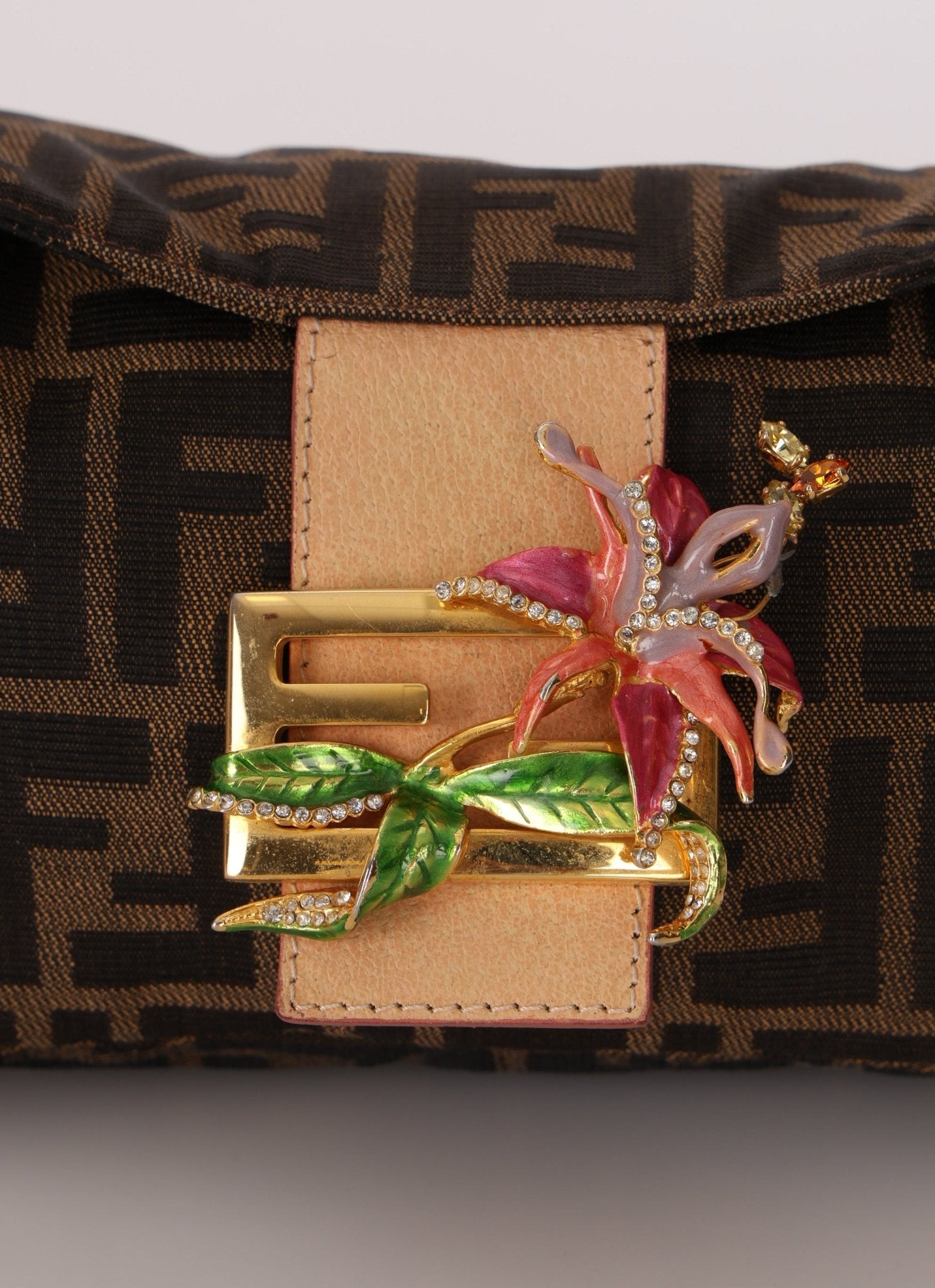 Rare Fendi Zucca Crystal Orchid Baguette - FashioNica