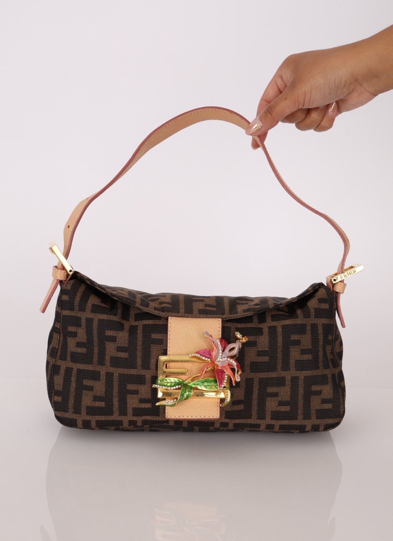 Rare Fendi Zucca Crystal Orchid Baguette - FashioNica