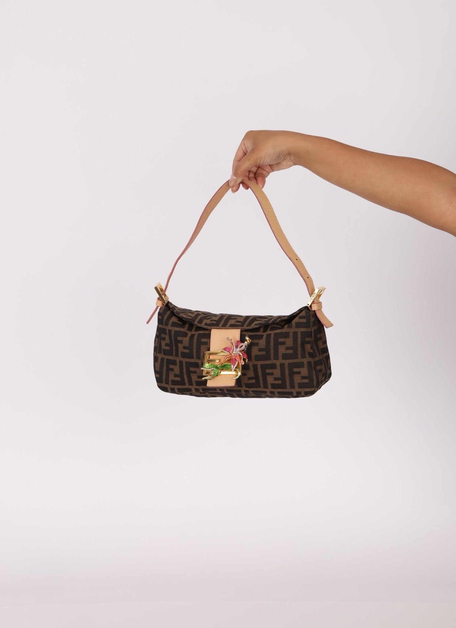 Rare Fendi Zucca Crystal Orchid Baguette - FashioNica