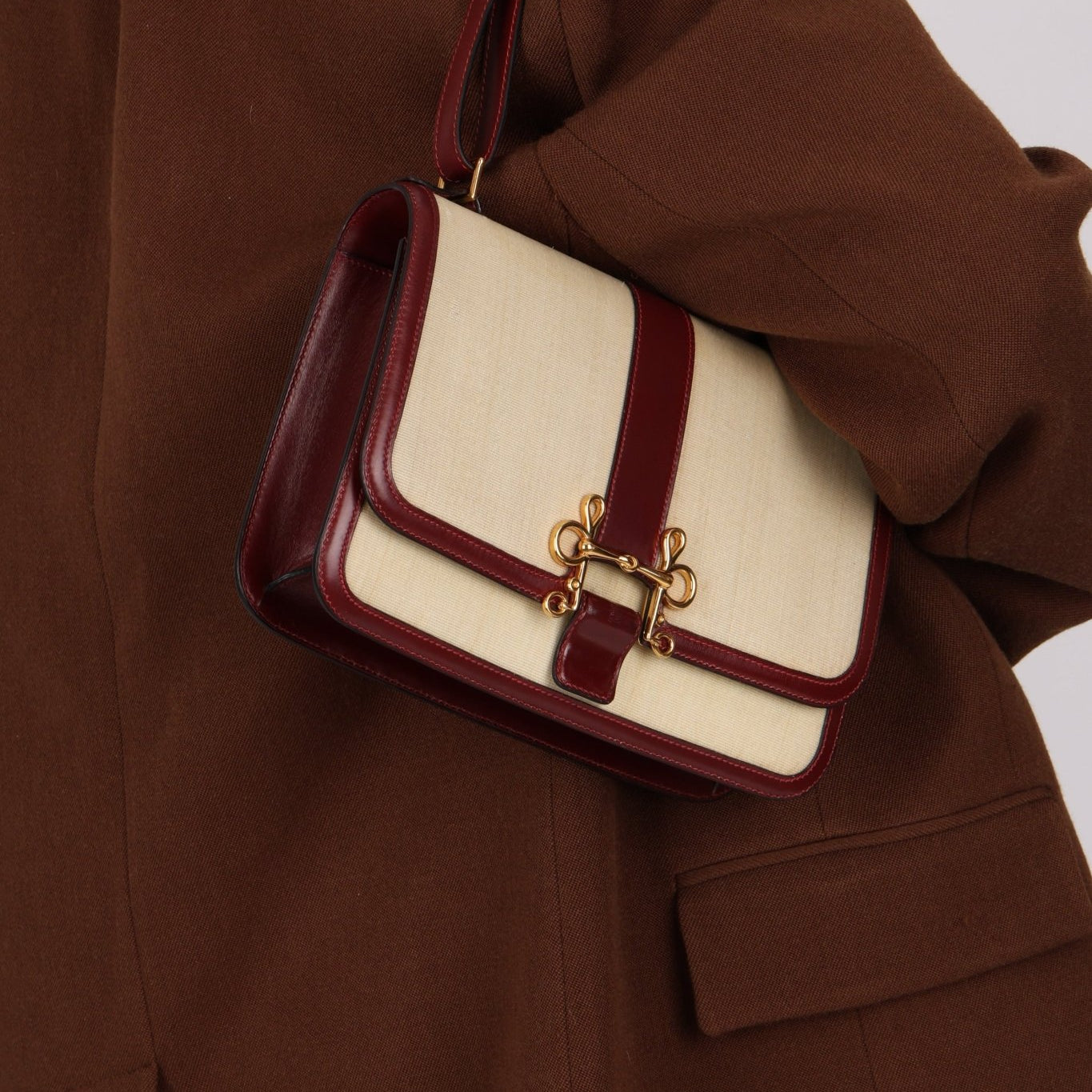 Rare Hermès 1980 Boxcalf & Crinoline Sologne Shoulder Bag GHW - FashioNica