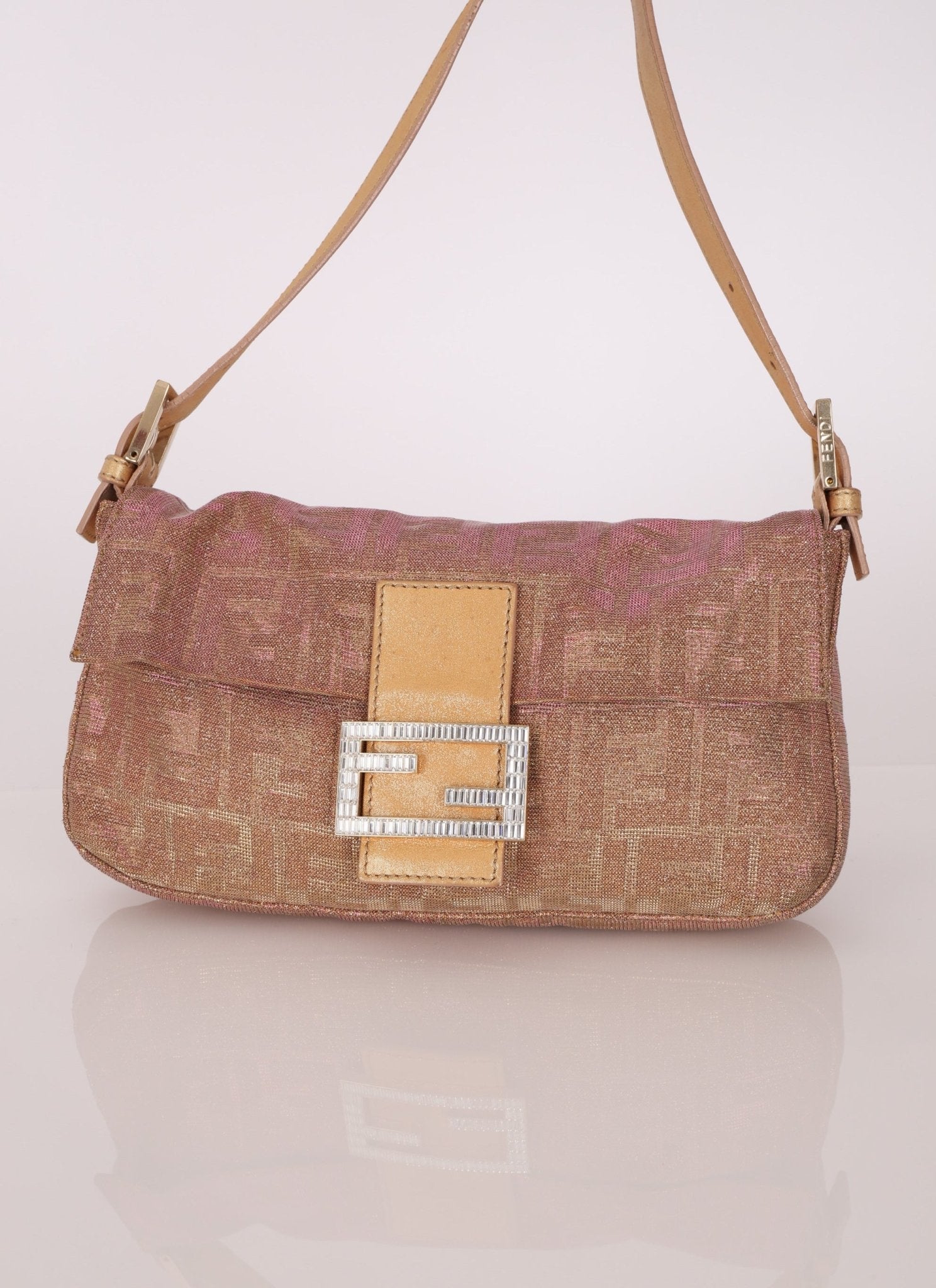 Ultra - Rare Fendi Zucca Metallic Crystal Baguette - FashioNica