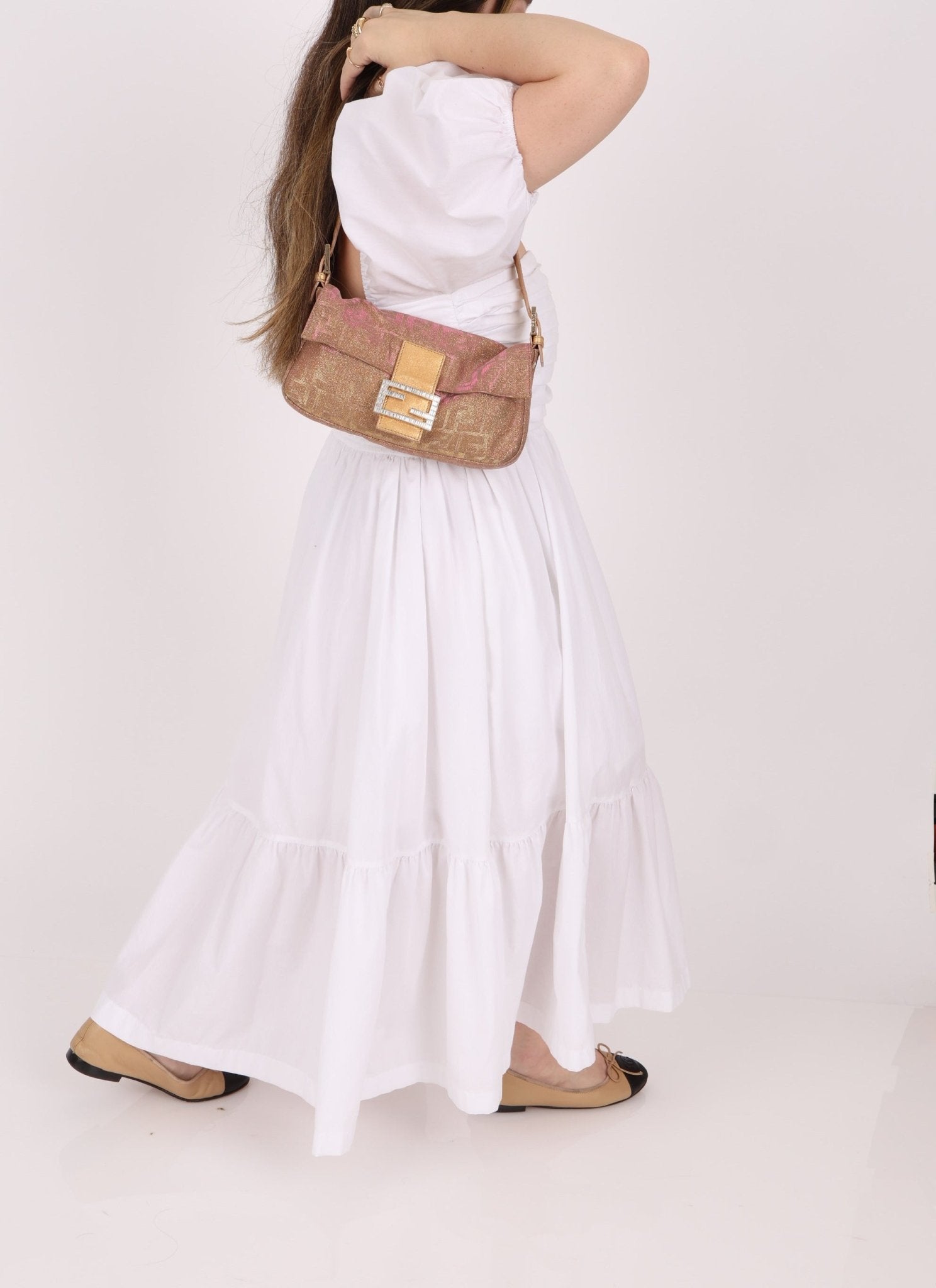 Ultra - Rare Fendi Zucca Metallic Crystal Baguette - FashioNica