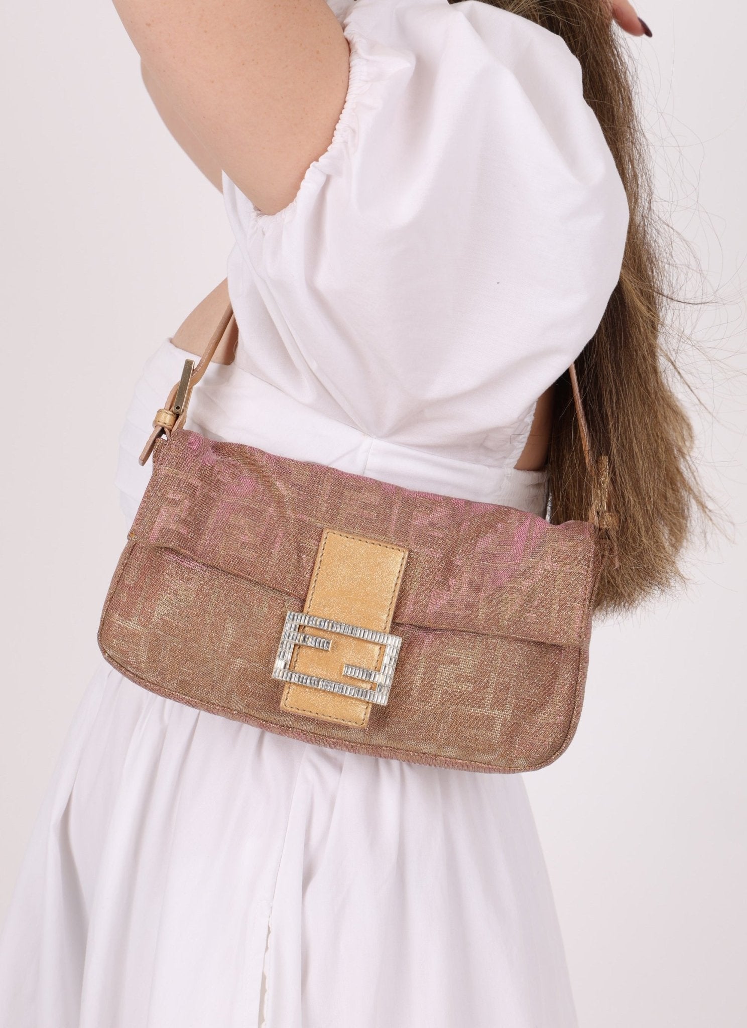 Ultra - Rare Fendi Zucca Metallic Crystal Baguette - FashioNica