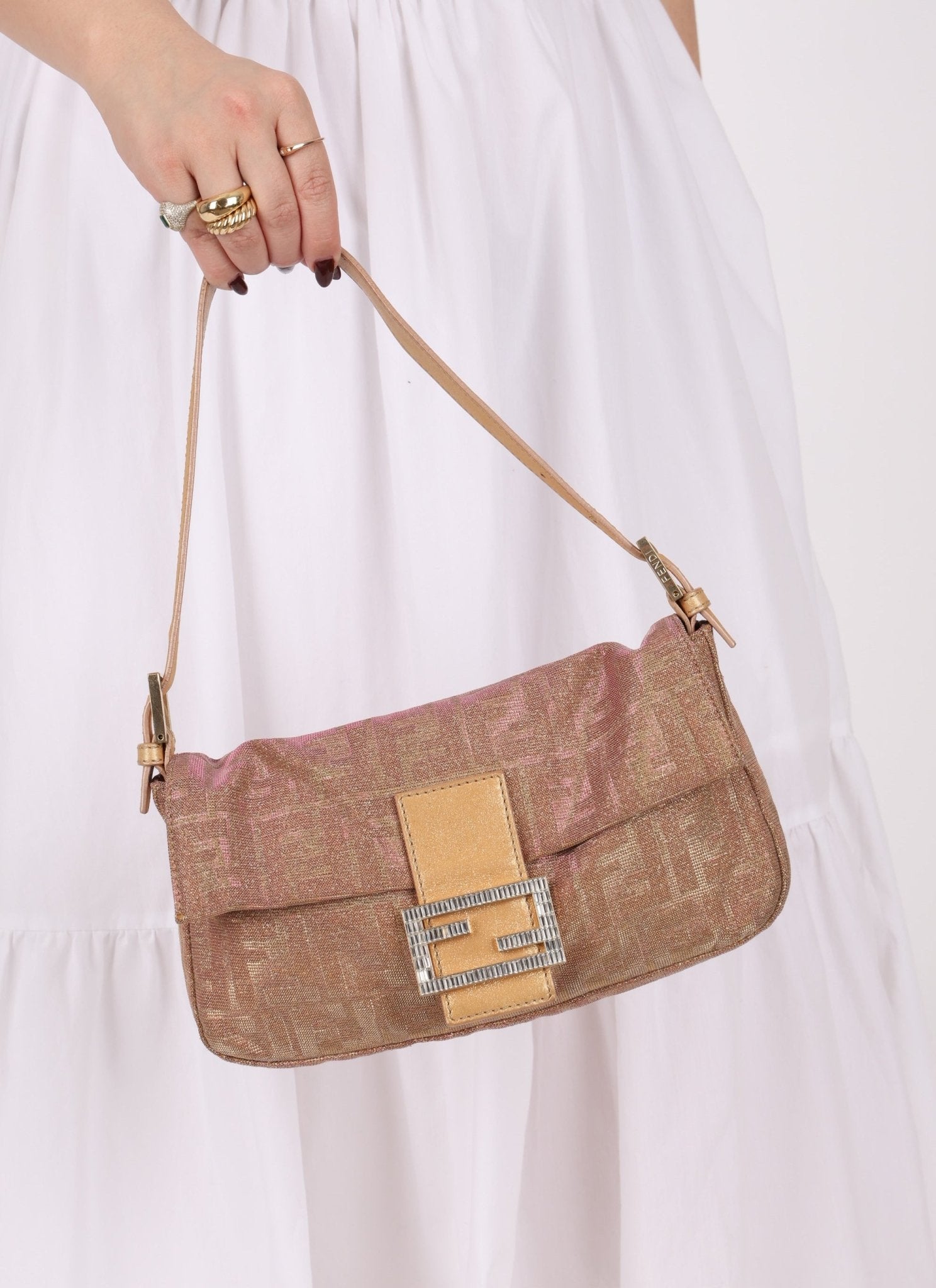 Ultra - Rare Fendi Zucca Metallic Crystal Baguette - FashioNica