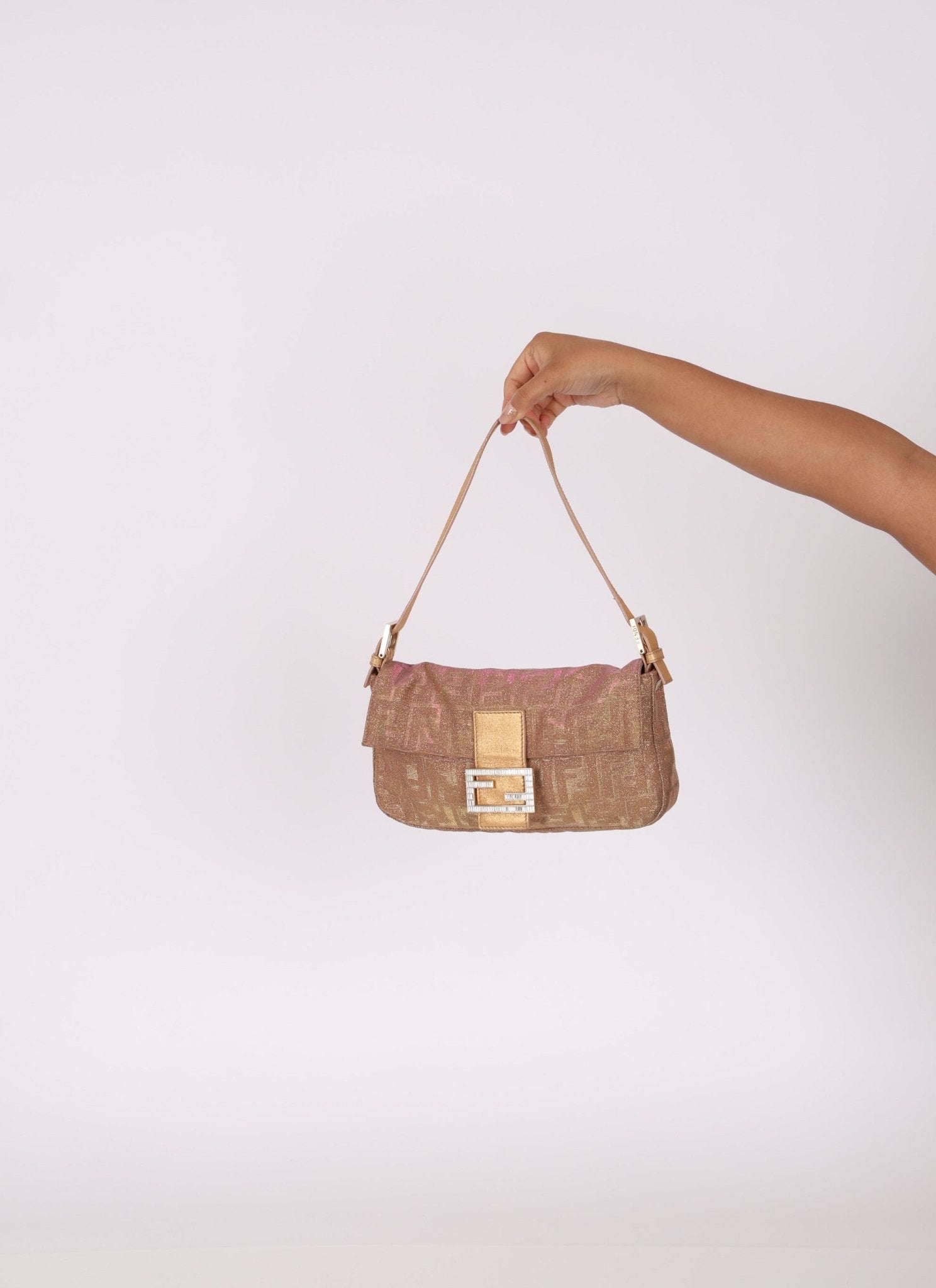 Ultra - Rare Fendi Zucca Metallic Crystal Baguette - FashioNica