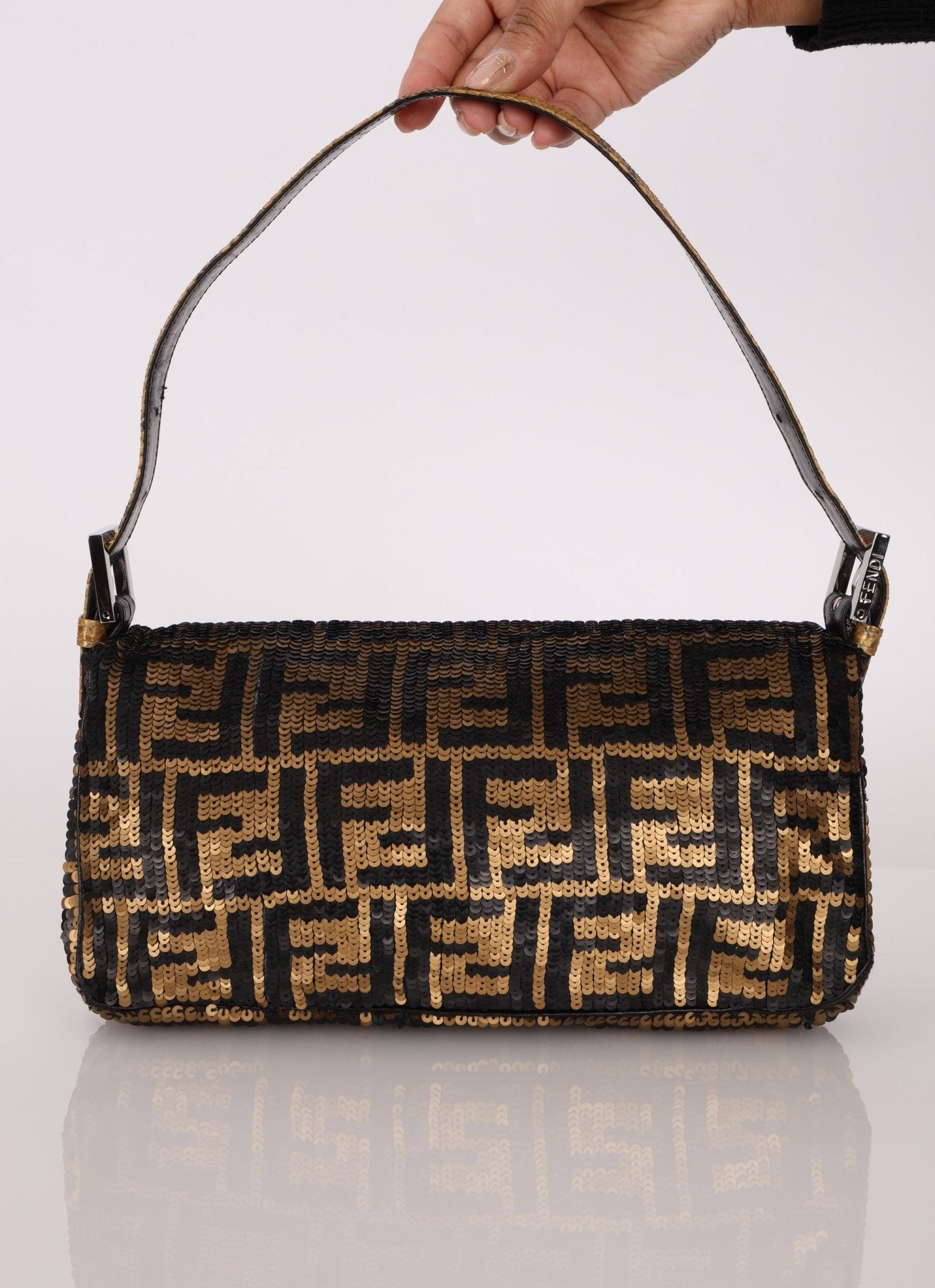 Ultra - Rare Vintage Fendi Zucca Sequin Snakeskin Baguette - FashioNica