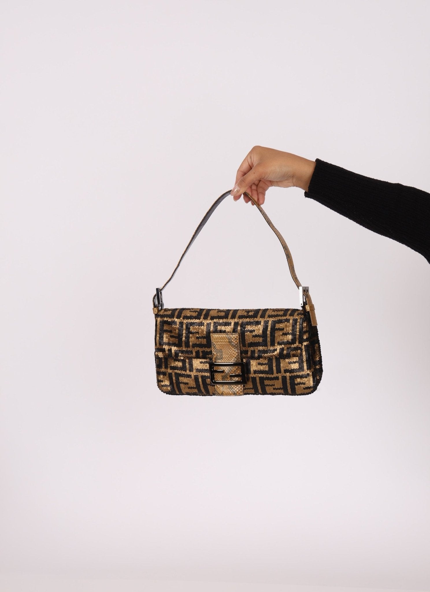 Ultra - Rare Vintage Fendi Zucca Sequin Snakeskin Baguette - FashioNica