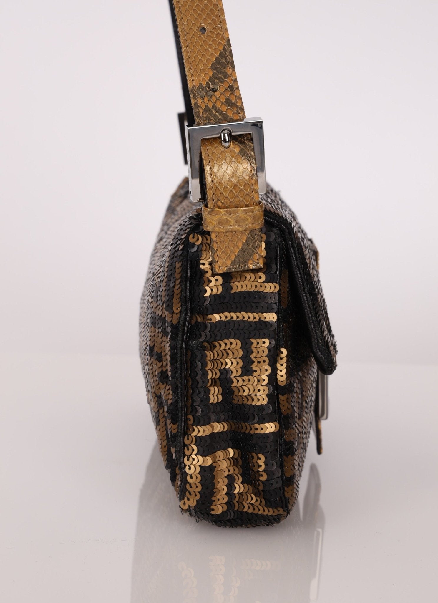 Ultra - Rare Vintage Fendi Zucca Sequin Snakeskin Baguette - FashioNica