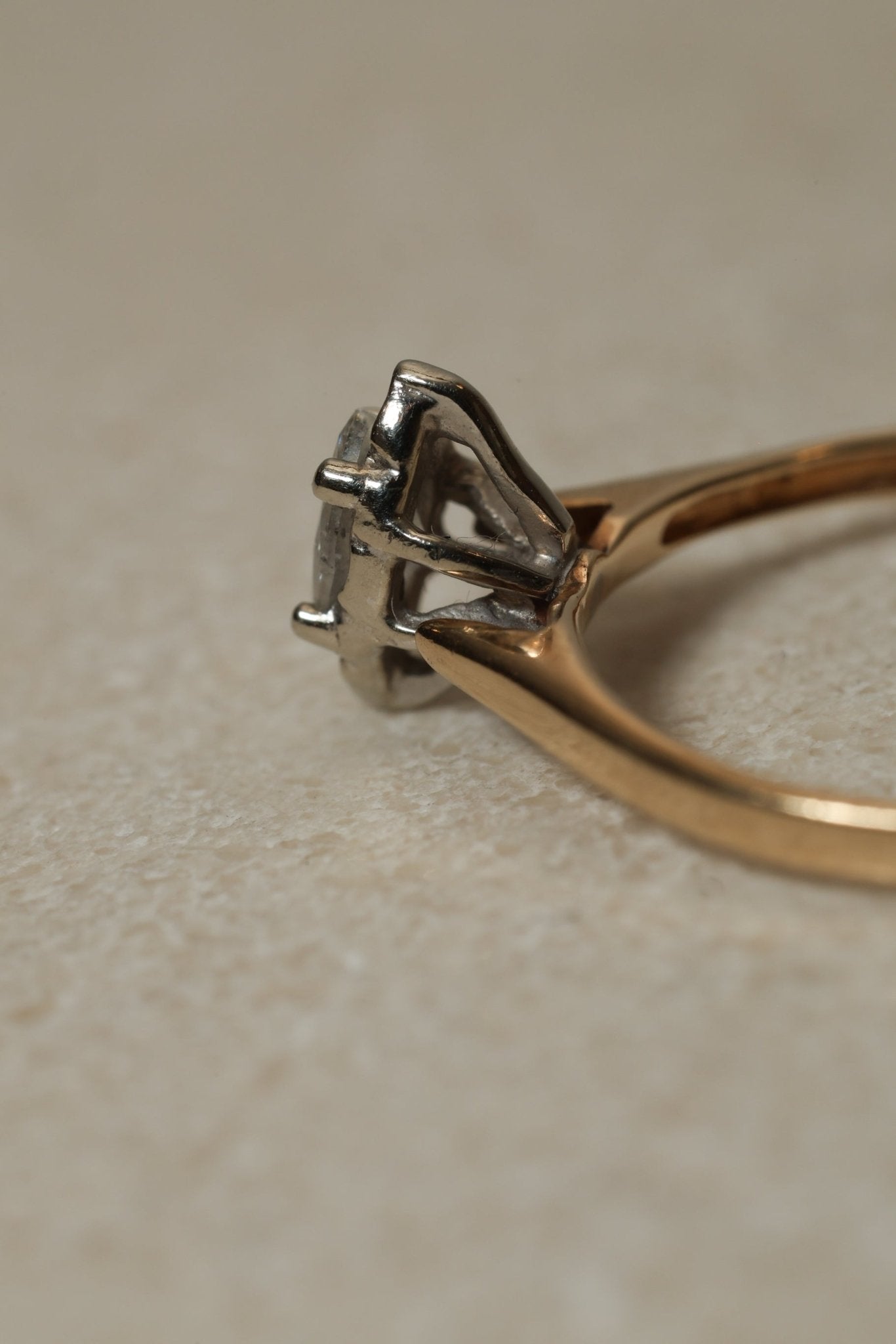 10K Yellow Gold Marquise Solitaire Set in 10K White Gold - FashioNica
