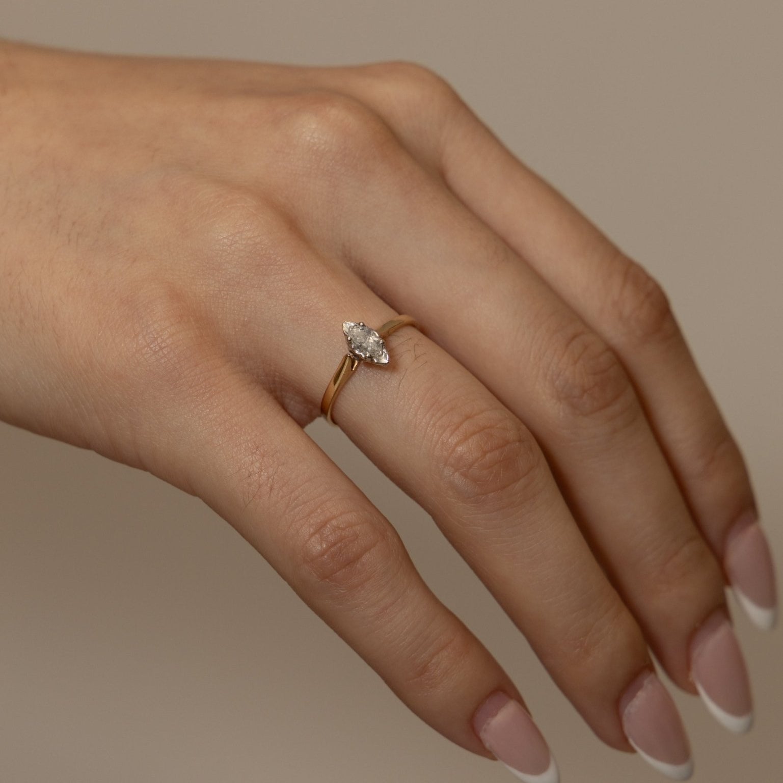 10K Yellow Gold Marquise Solitaire Set in 10K White Gold - FashioNica