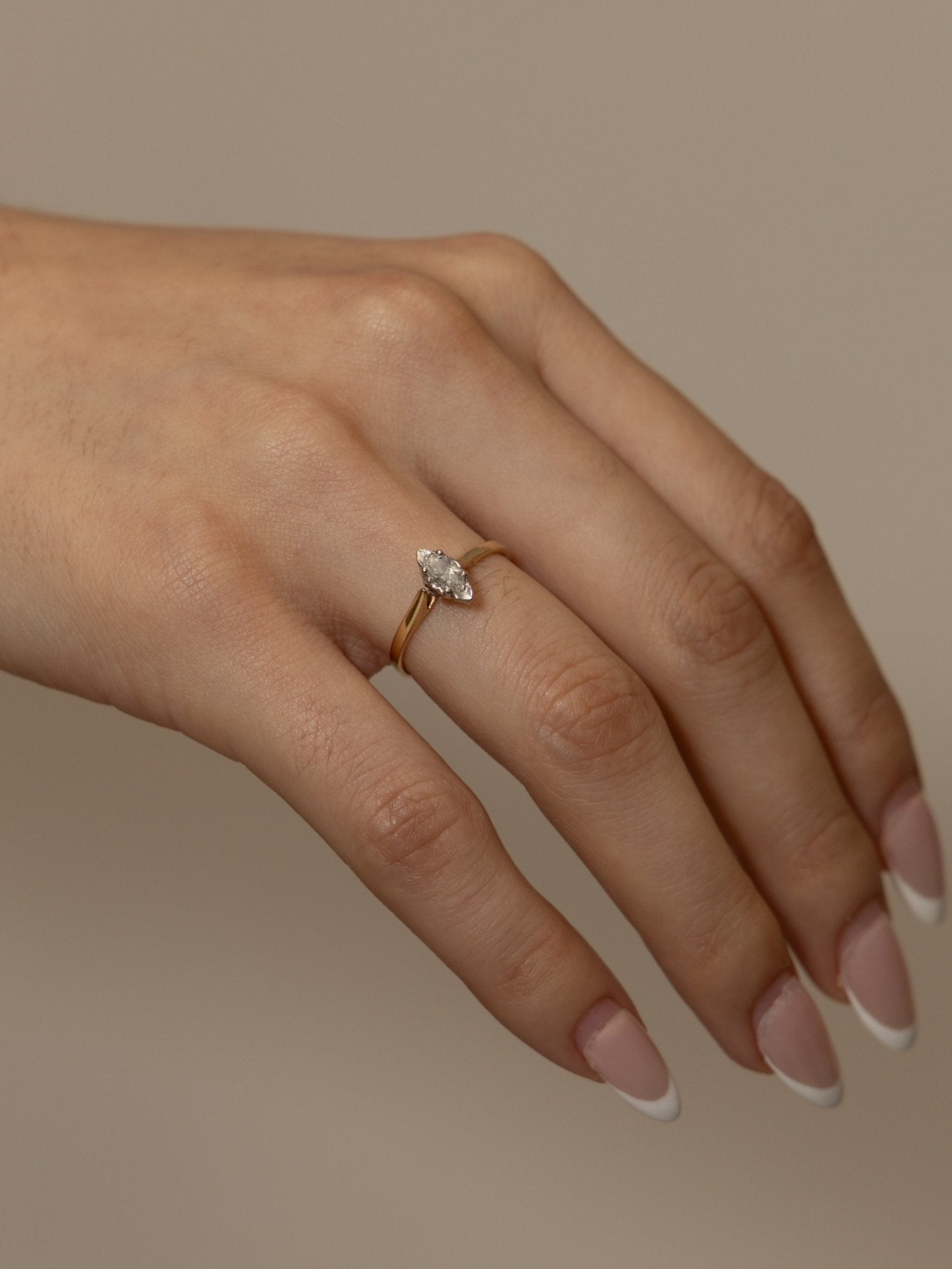 10K Yellow Gold Marquise Solitaire Set in 10K White Gold - FashioNica