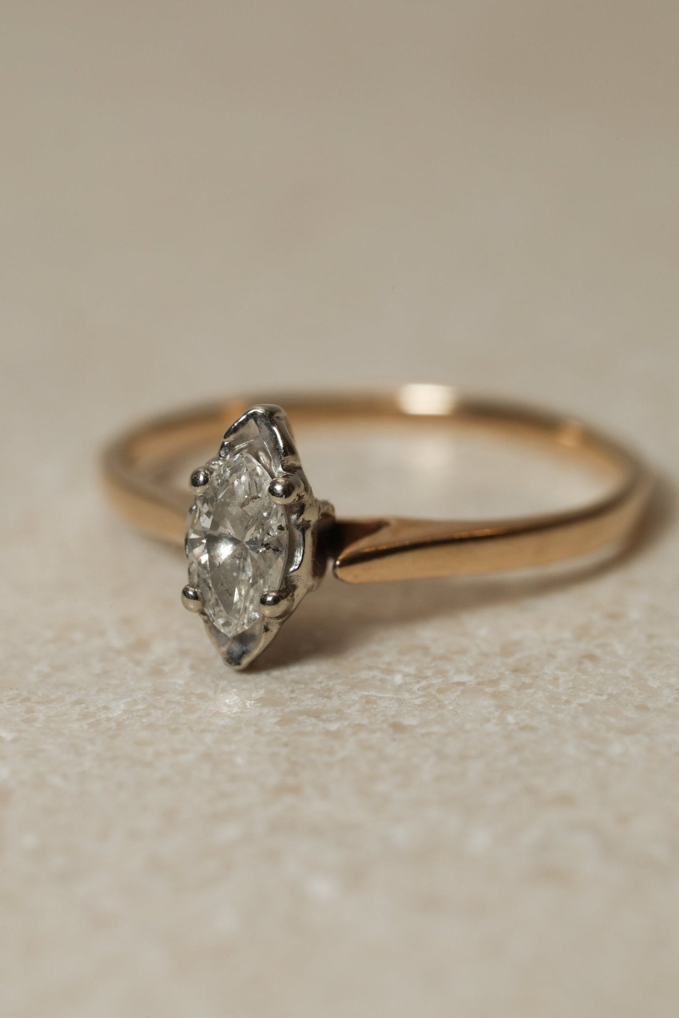 10K Yellow Gold Marquise Solitaire Set in 10K White Gold - FashioNica
